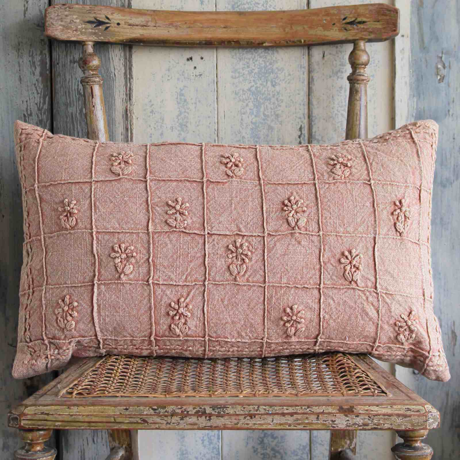 Stonewashed Embroidered Cushion - Peach