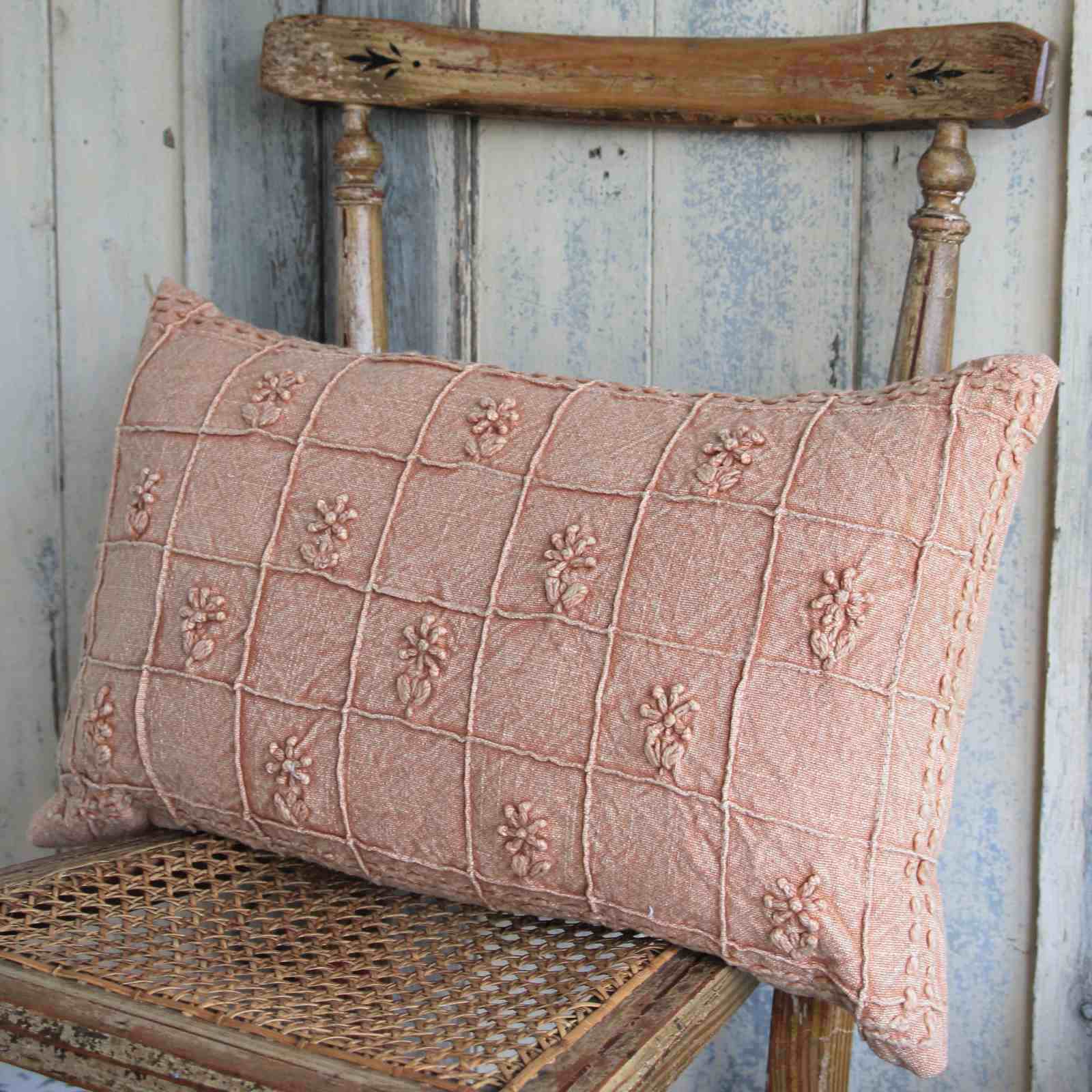 Stonewashed Embroidered Cushion - Peach