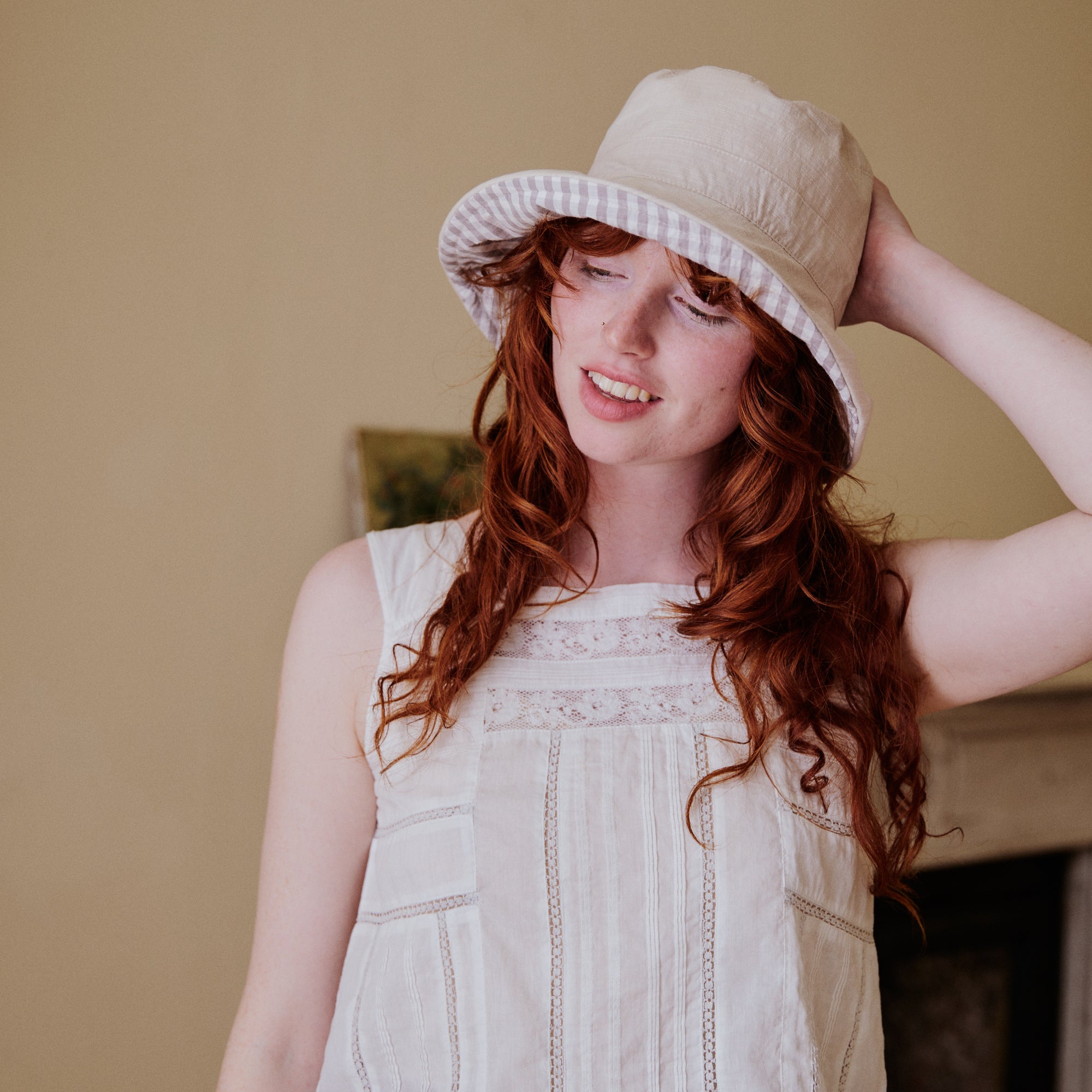 Reversible Sun Hat - Grey Gingham