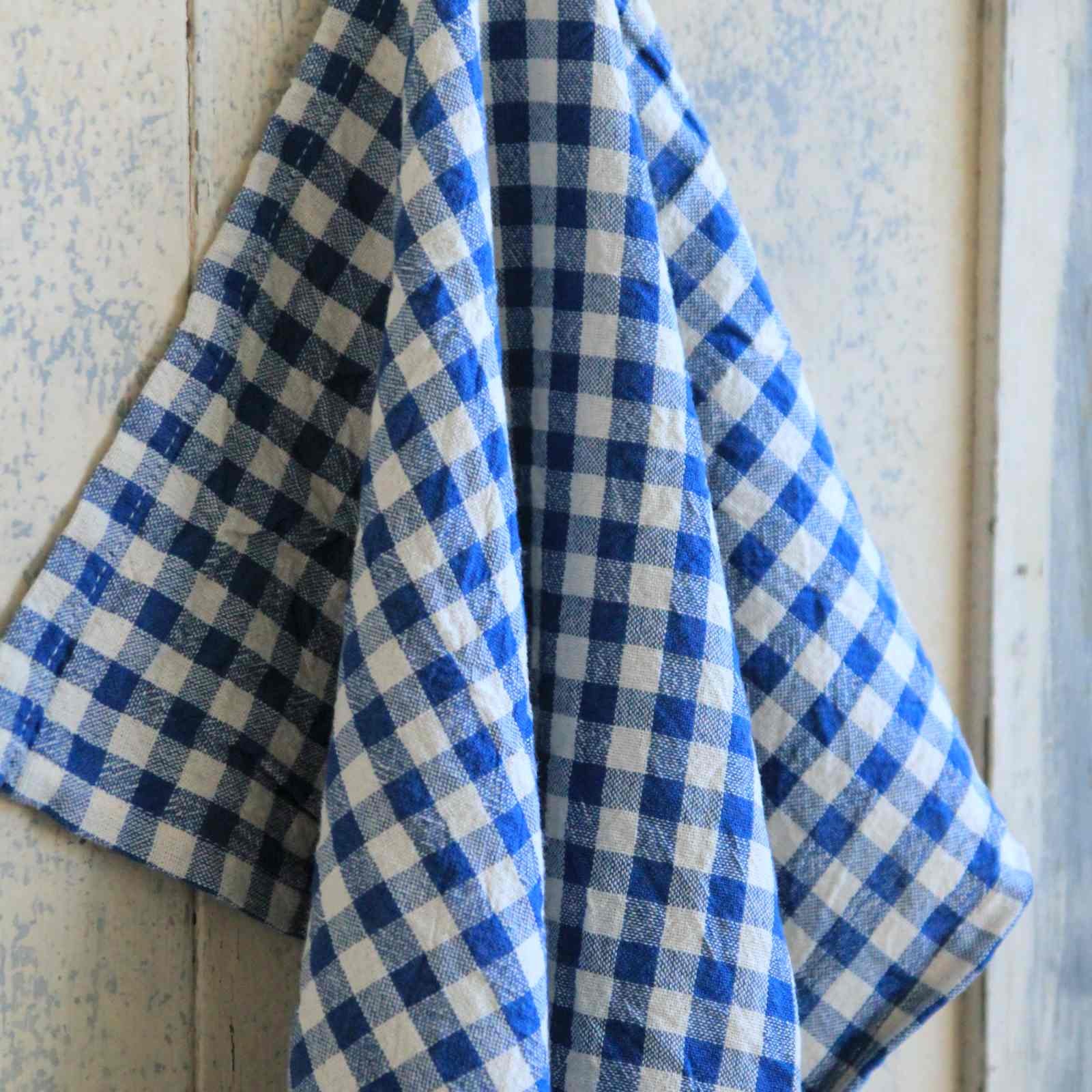 Ink Blue Gingham Cotton Tea Towel