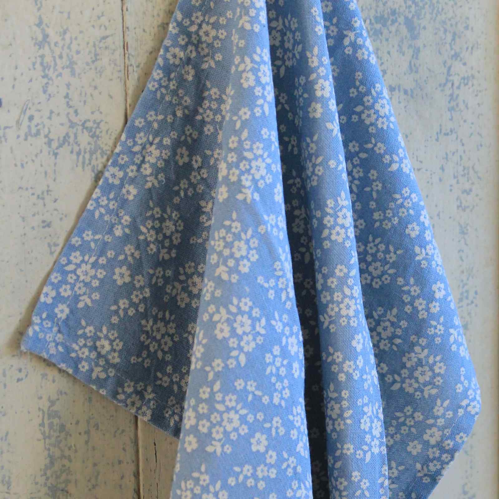 Light Blue Cotton Floral Tea Towel