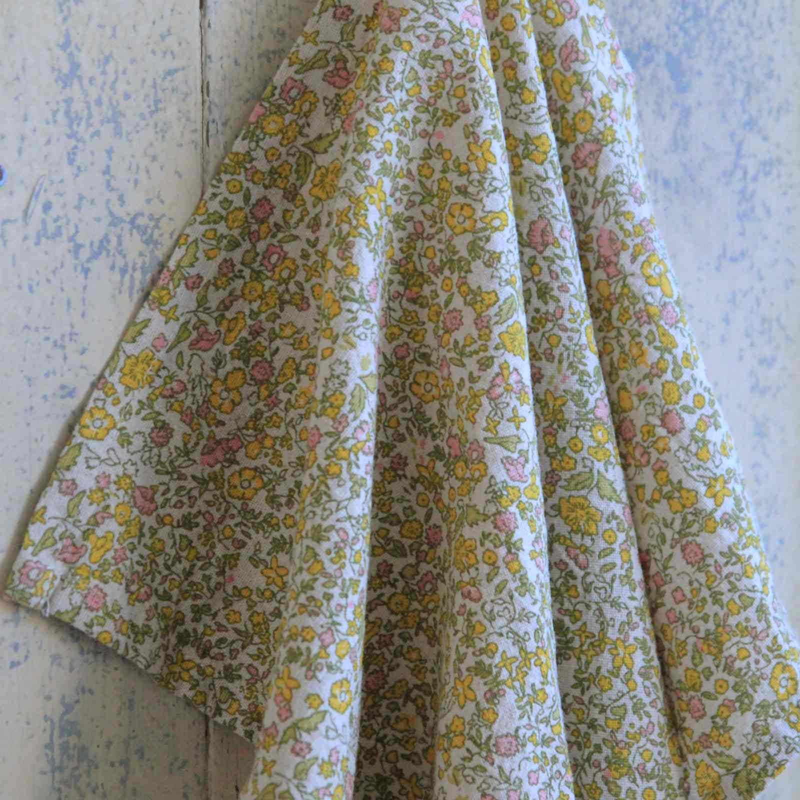 Yellow & Pink Cotton Floral Tea Towel