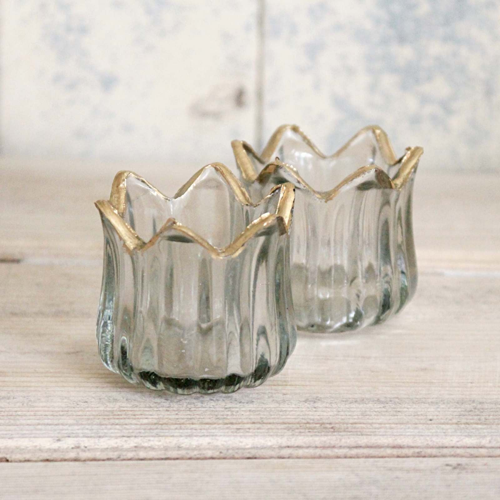 Glass Tea Light Holder - Gold Rim
