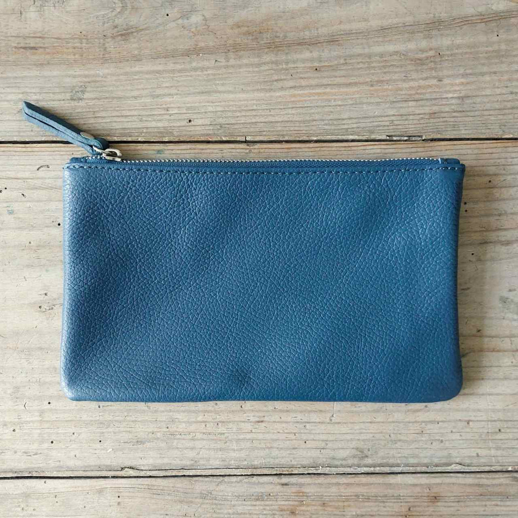 Large leather teal pouch made from 100% leather