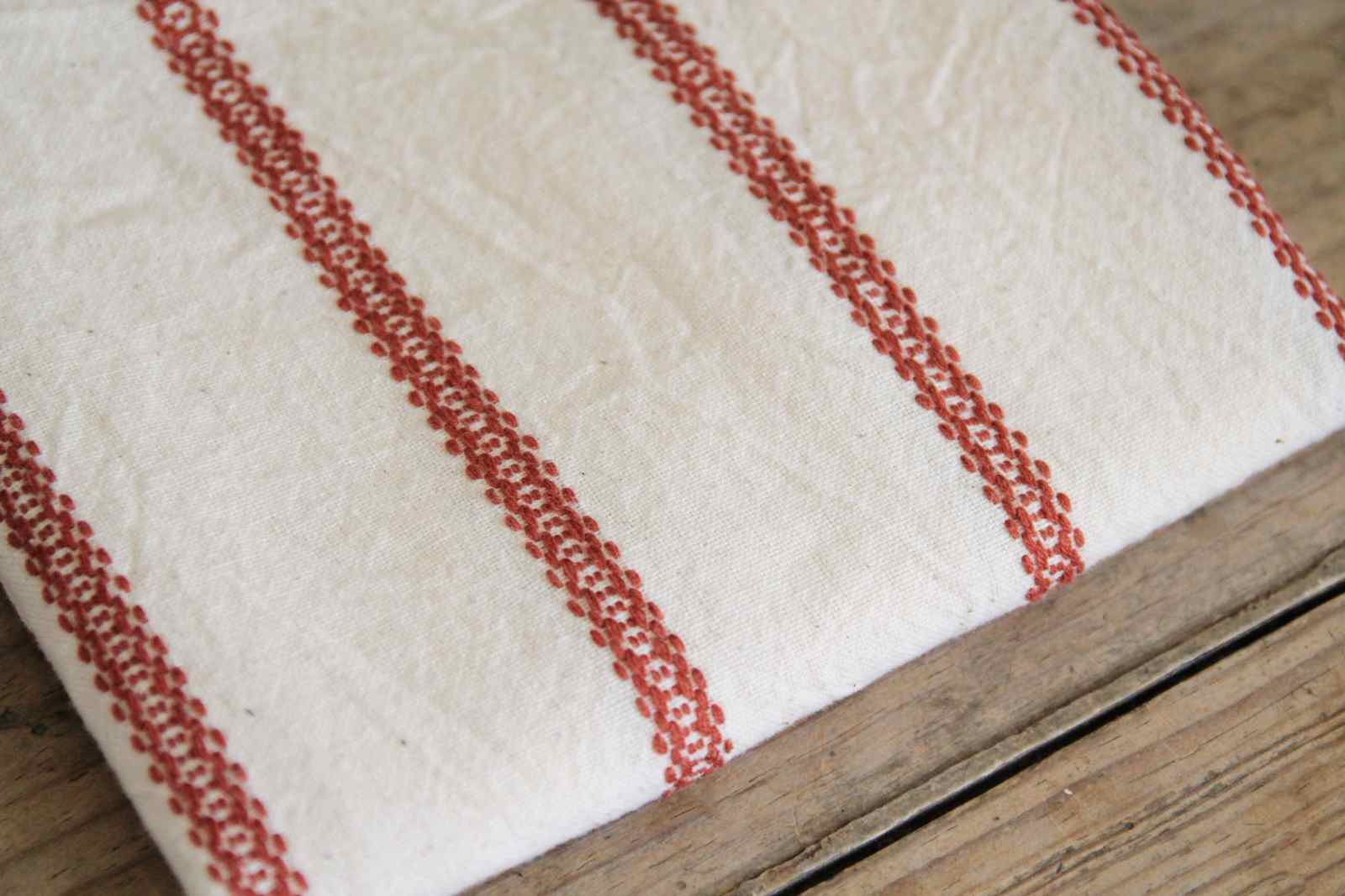 Tea Towel - Natural with Embroidered Rust Stripes