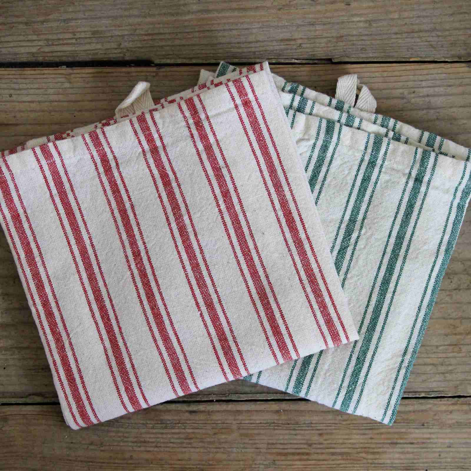Tea Towel - Red Ticking Green Ticking
