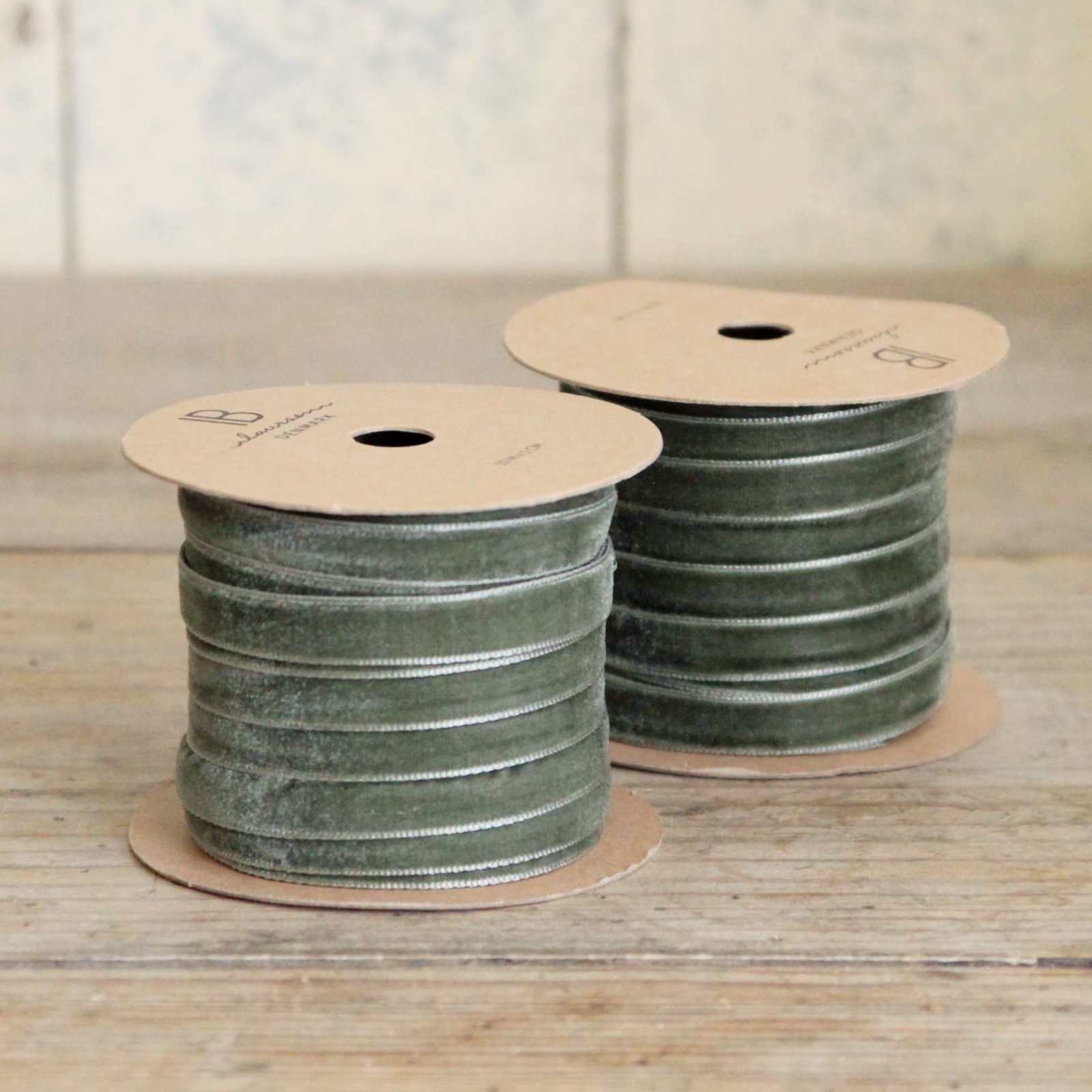Thin Velvet Ribbon - Moss Green