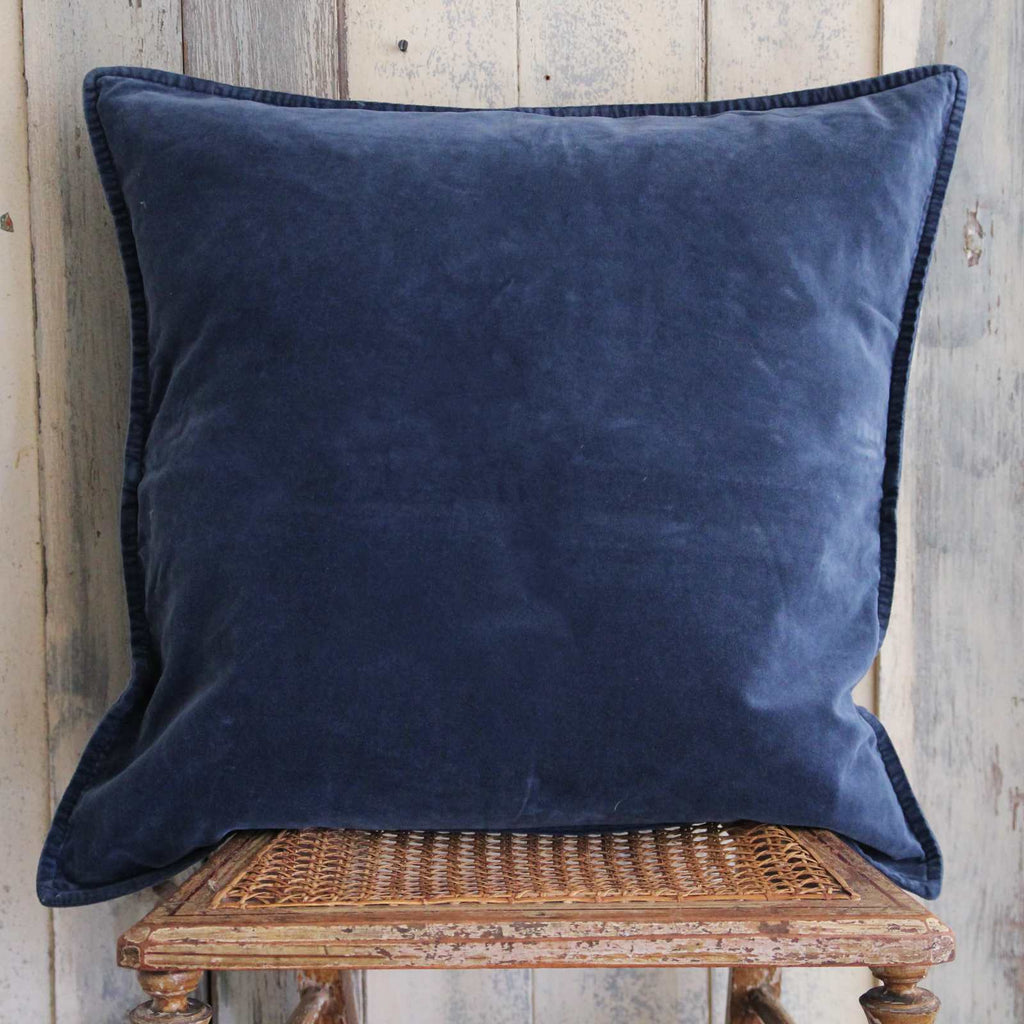 Velvet cushion in Antique Blue