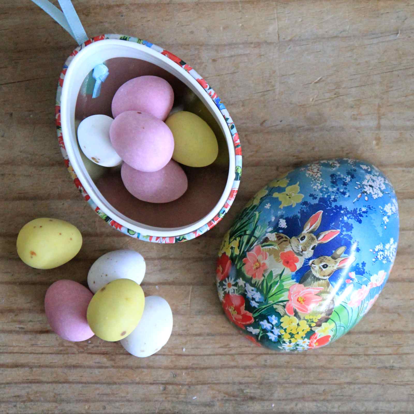 Vintage Easter Egg Tin with Chocolate Eggs
