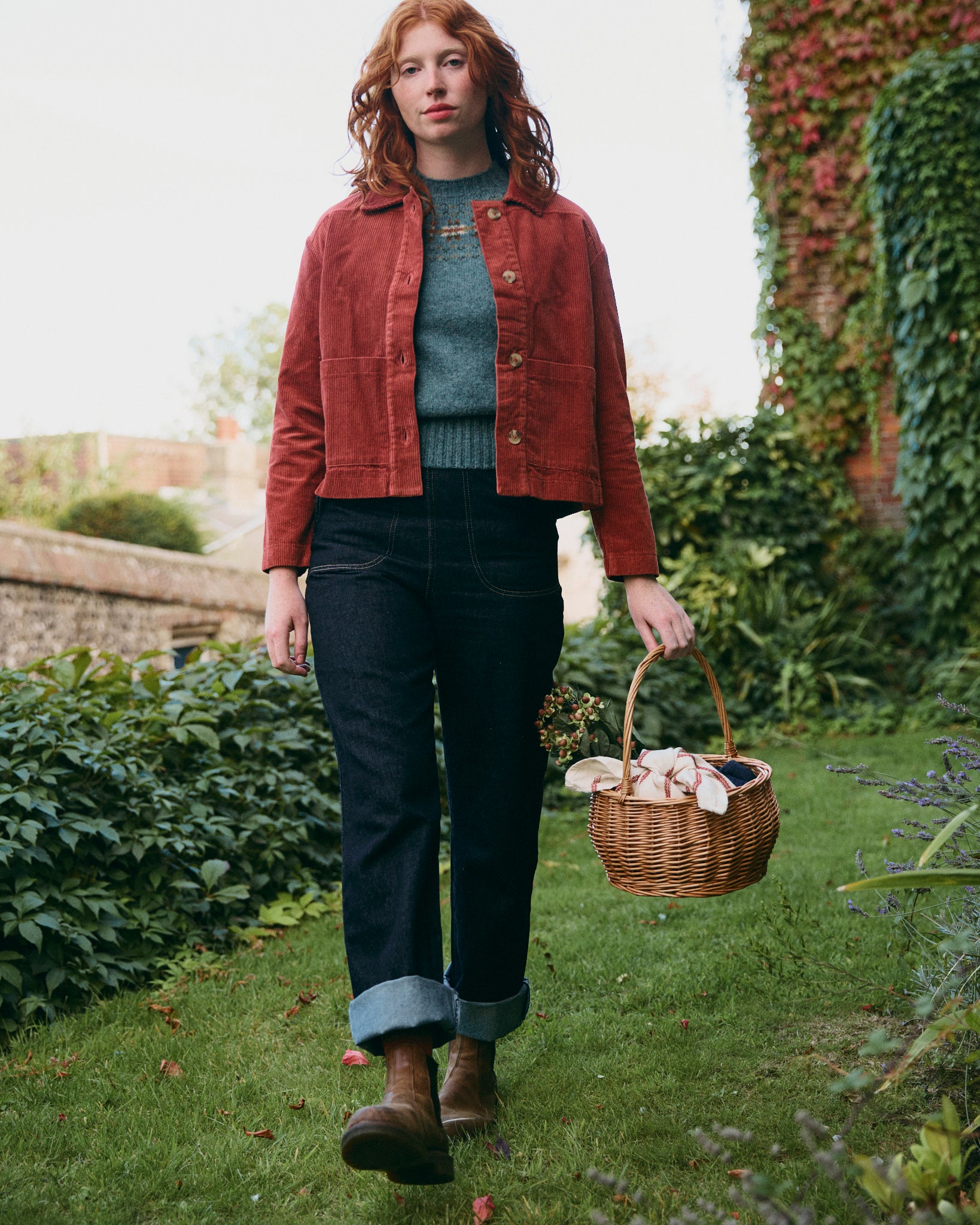 Cropped Cord Jacket - Rust