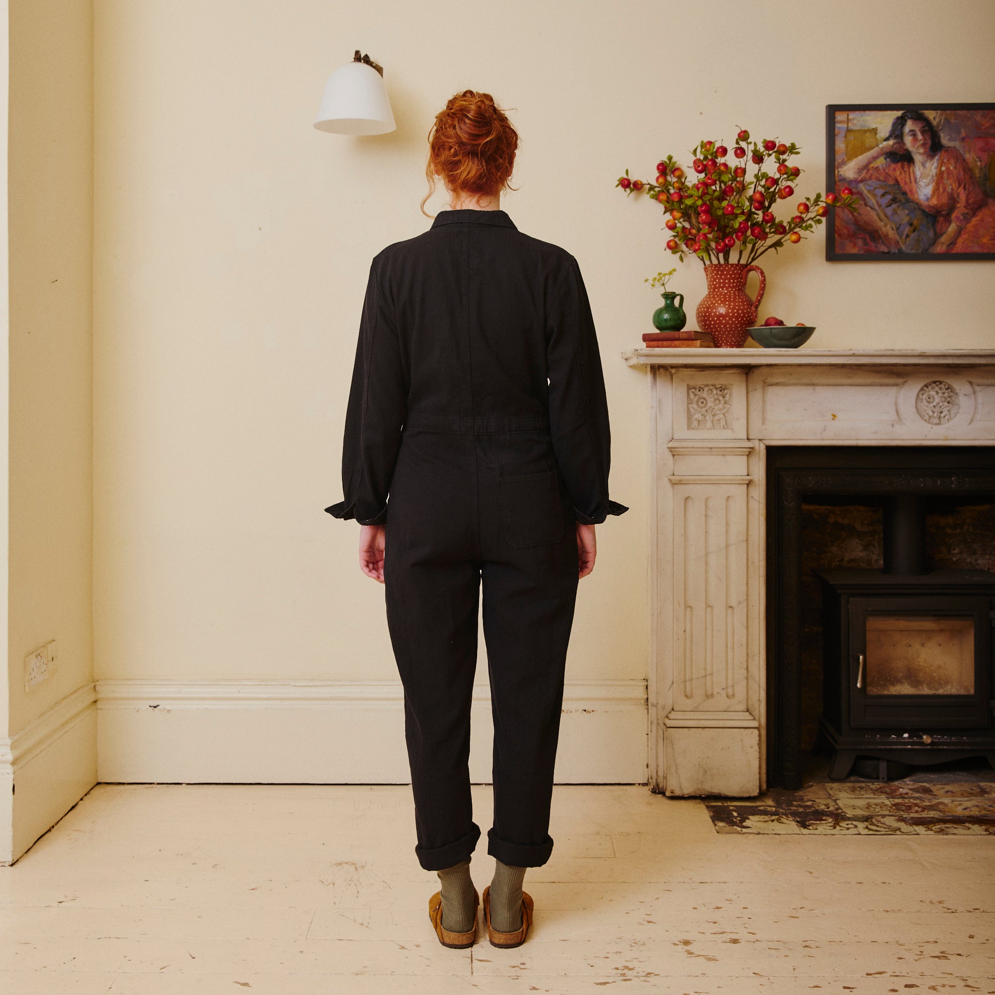 Herringbone Workwear Jumpsuit - Black