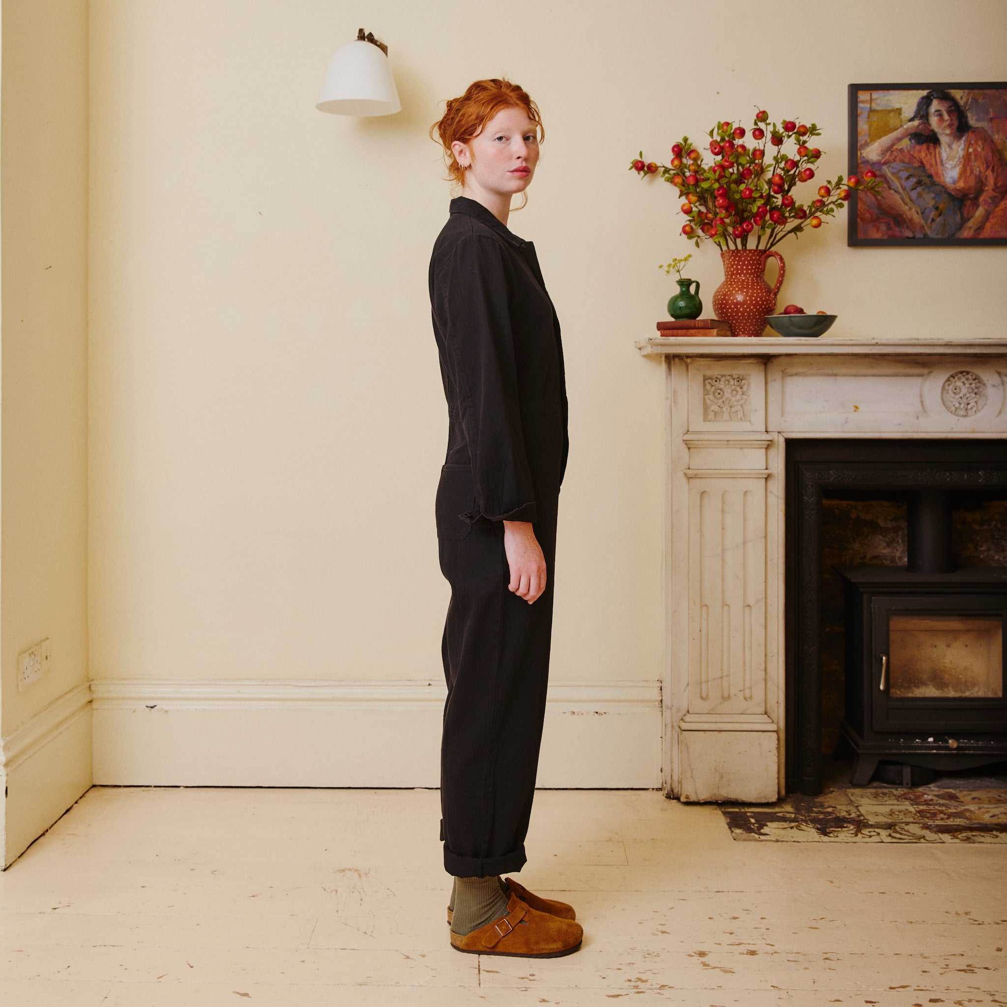 Herringbone Workwear Jumpsuit - Black