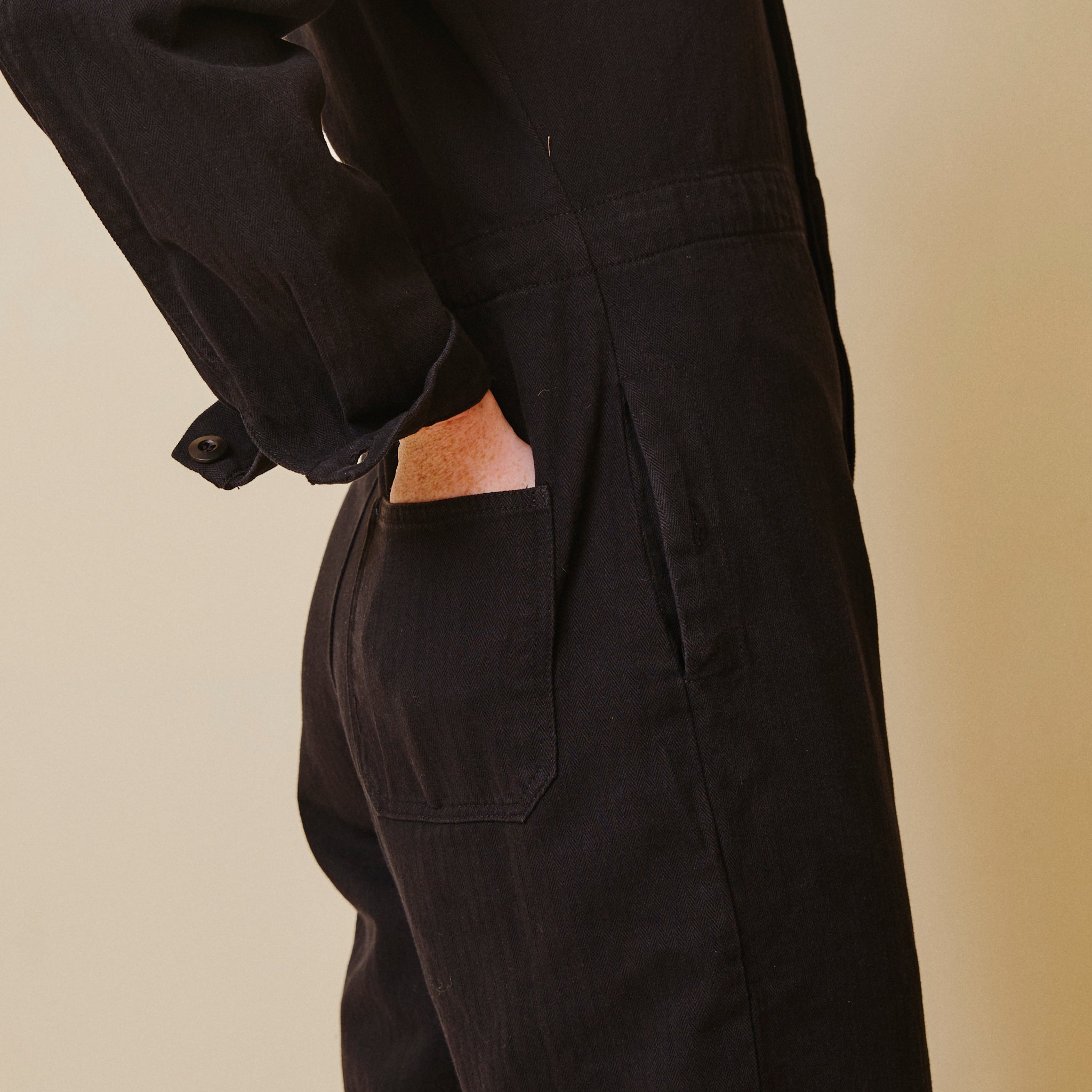 Herringbone Workwear Jumpsuit - Black