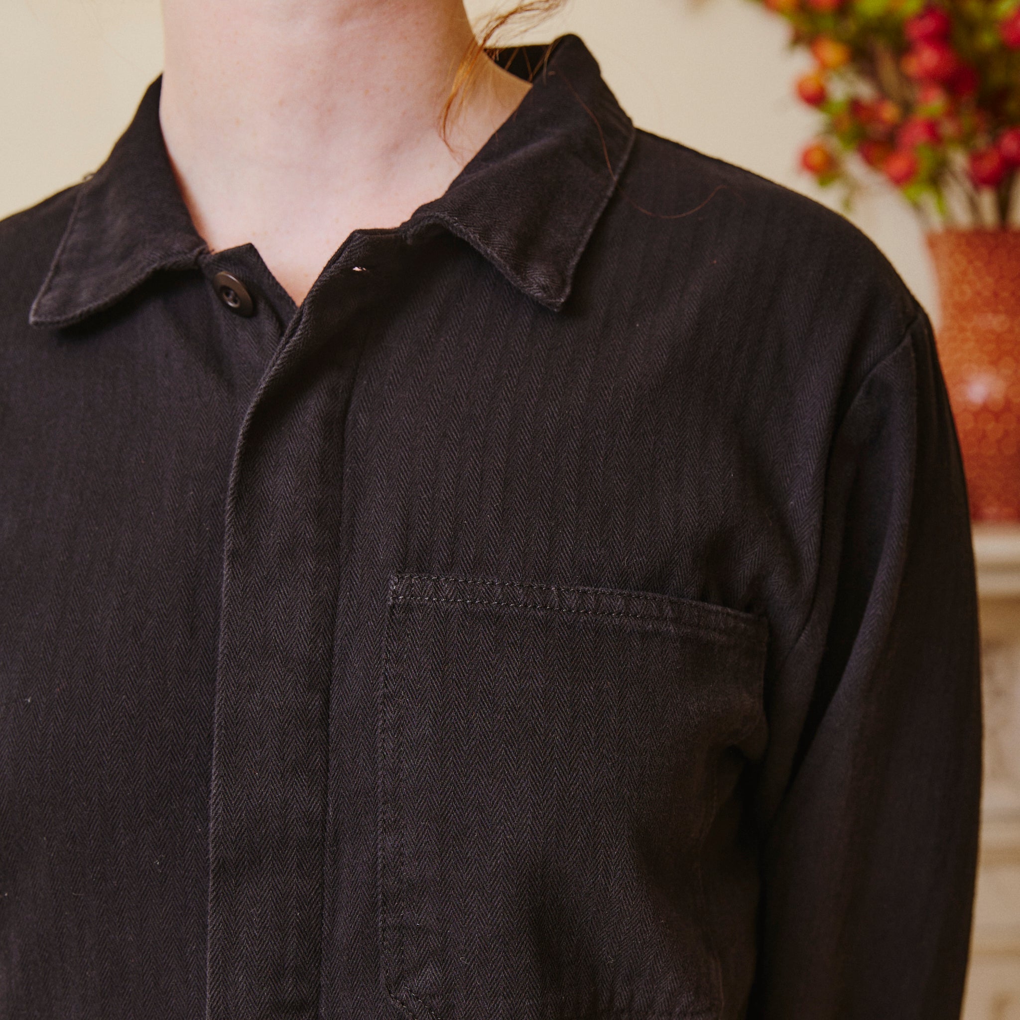 Herringbone Workwear Jumpsuit - Black