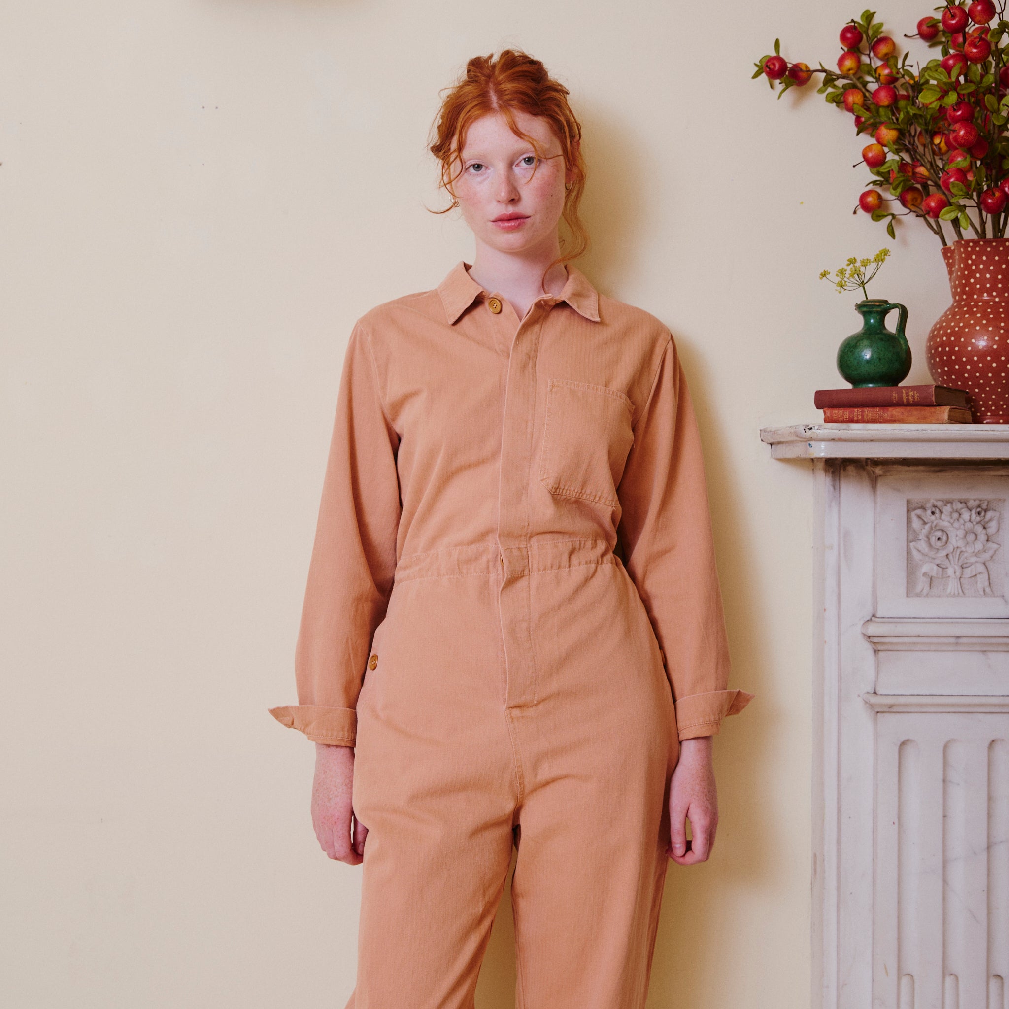 Herringbone Workwear Jumpsuit - Rose 