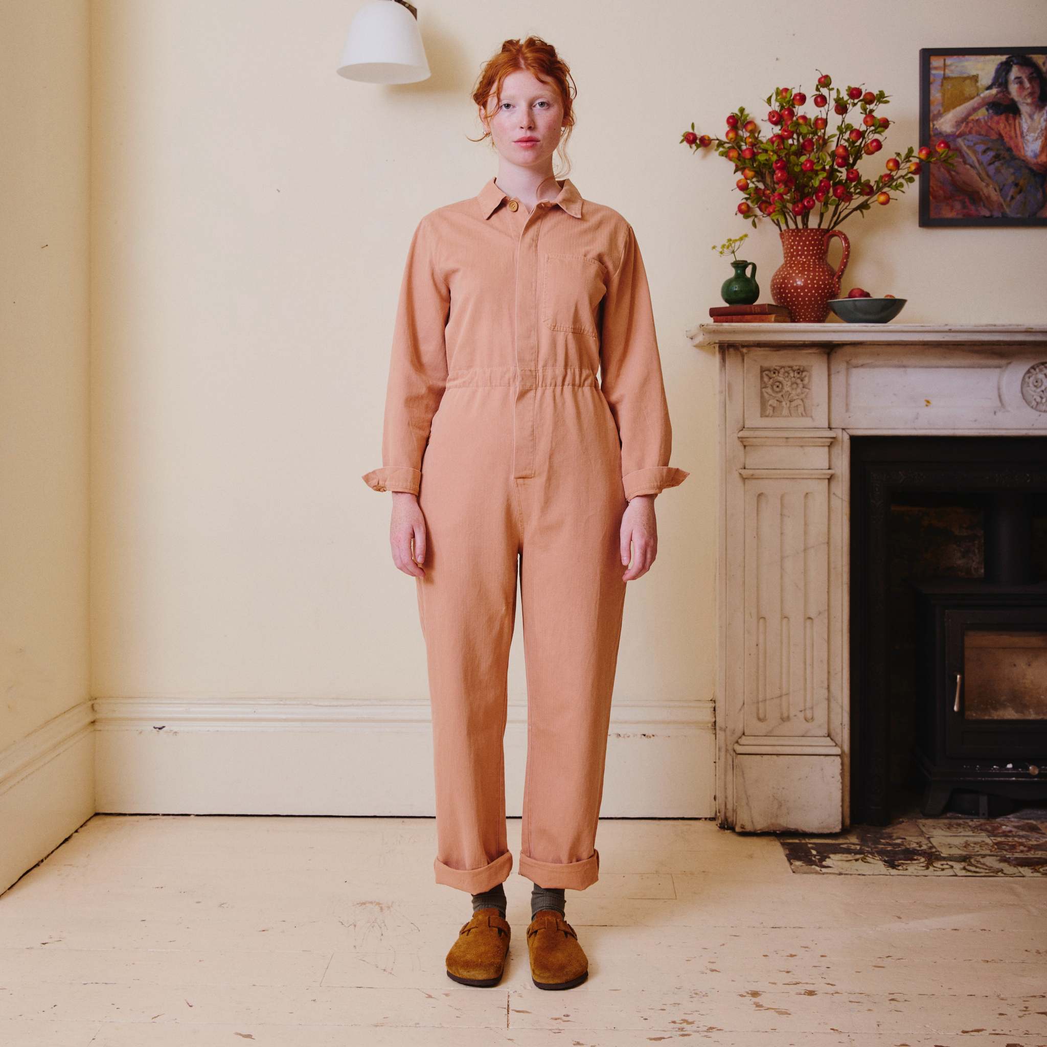 Herringbone Workwear Jumpsuit - Rose 