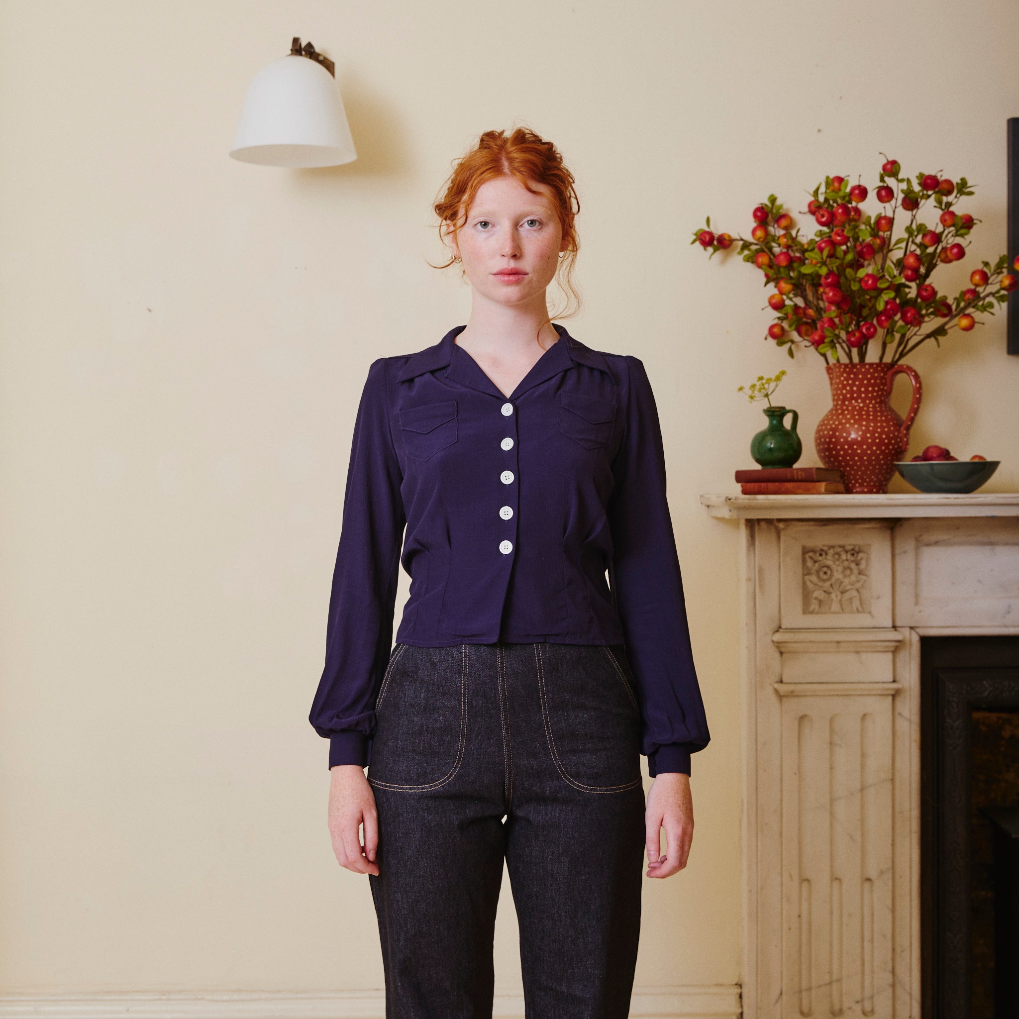 1940's Long Sleeve Blouse - Navy