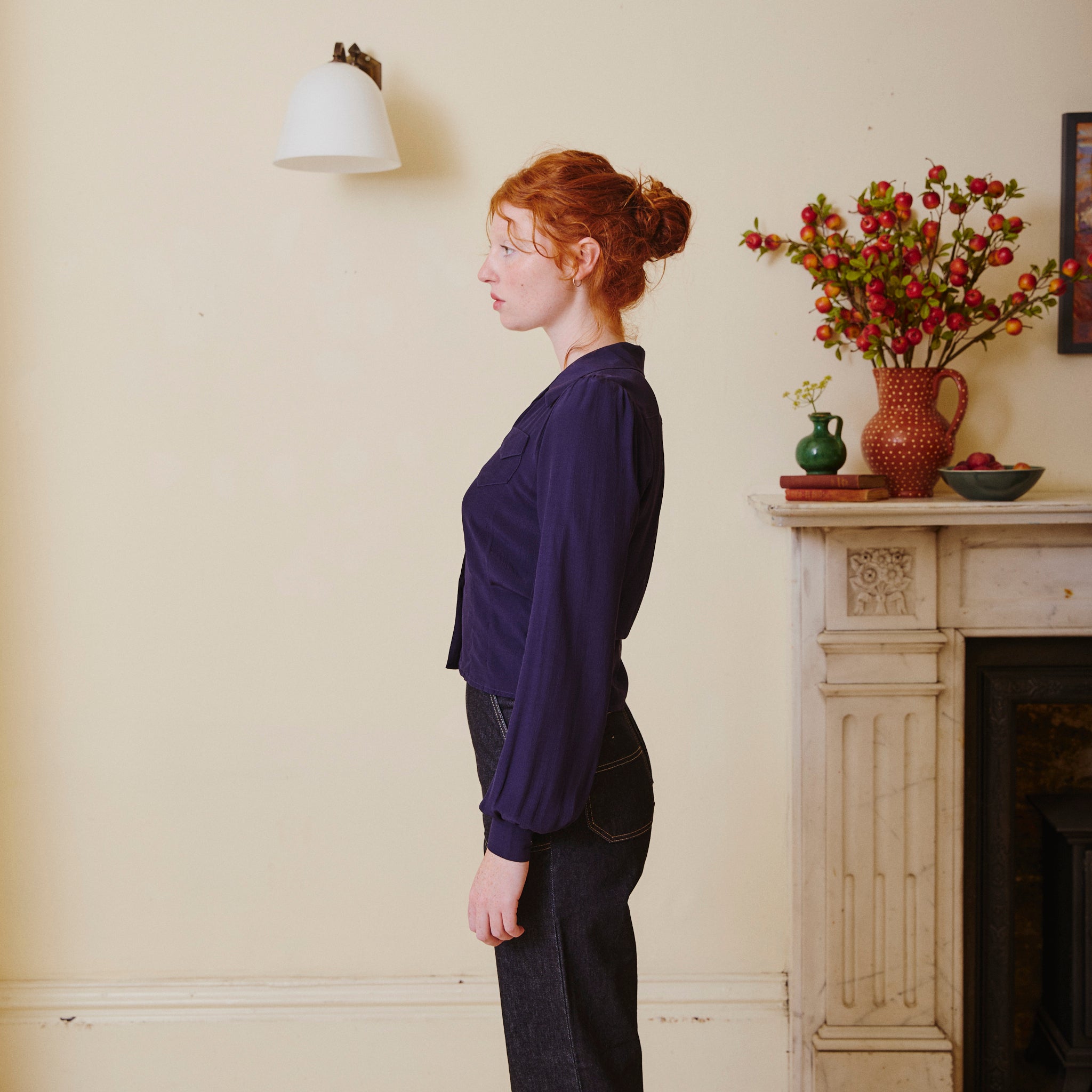 1940's Long Sleeve Blouse - Navy