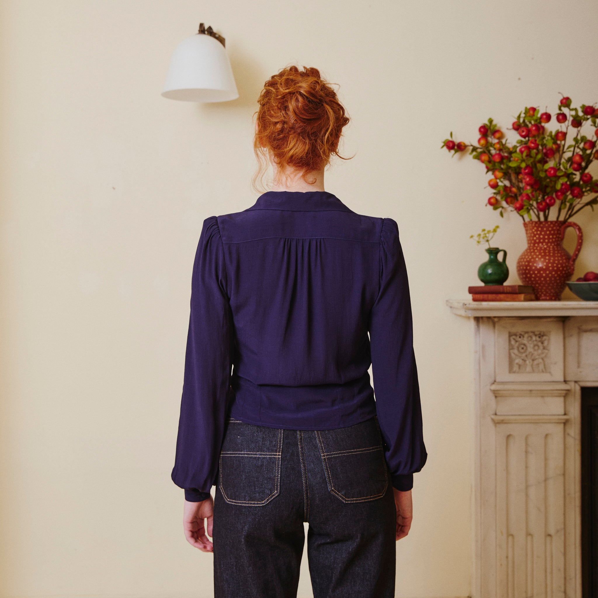 1940's Long Sleeve Blouse - Navy