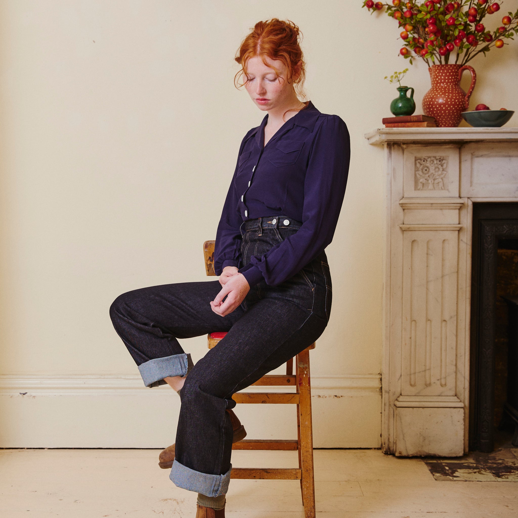 1940's Long Sleeve Blouse - Navy