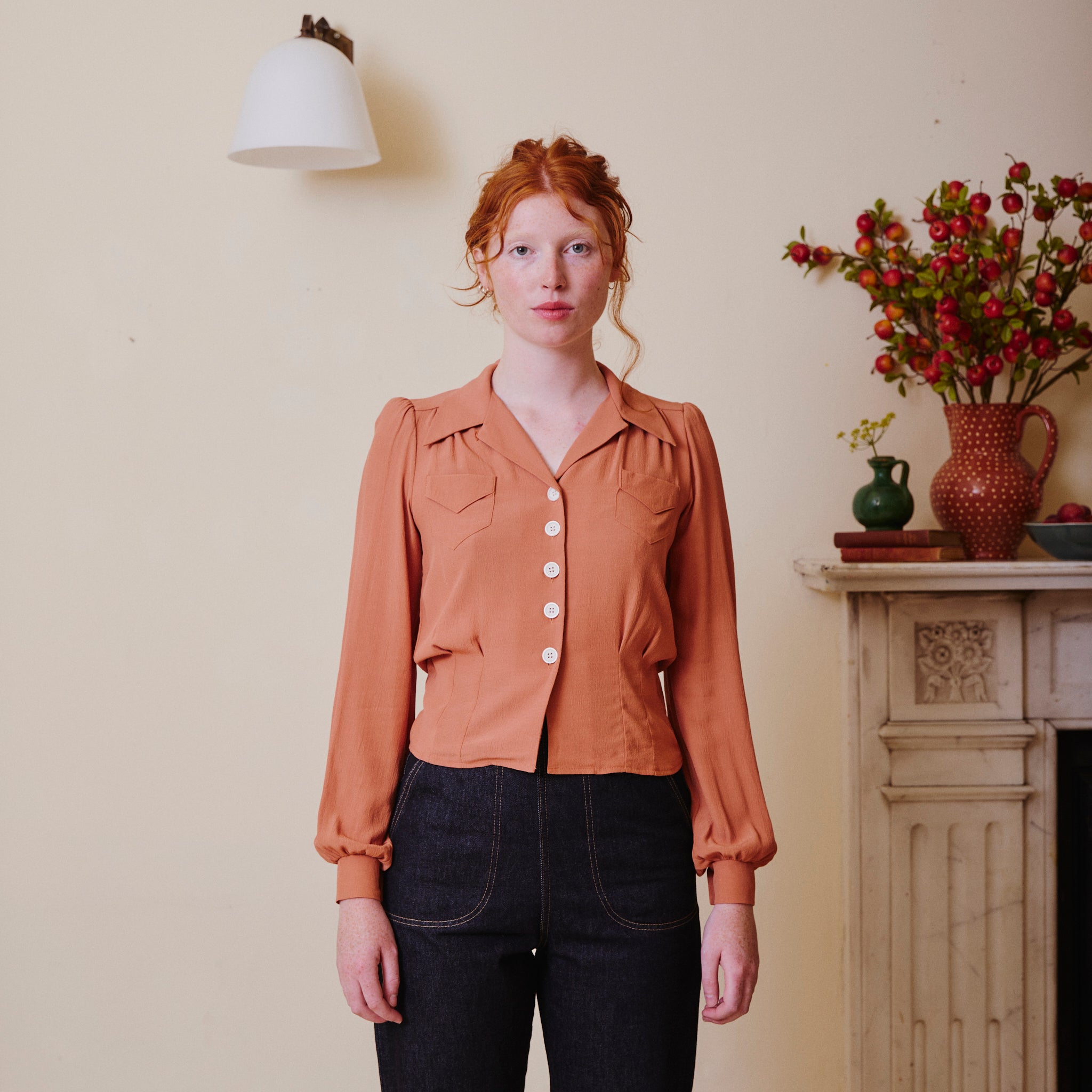 1940's Long Sleeve Blouse - Burnt Peach