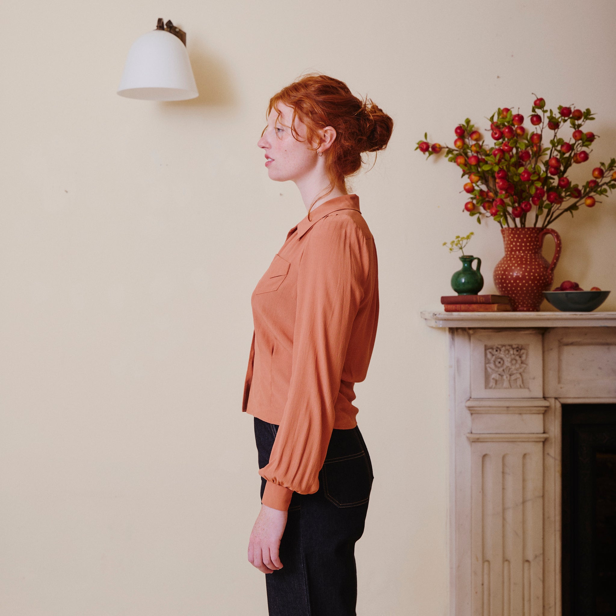 1940's Long Sleeve Blouse - Burnt Peach