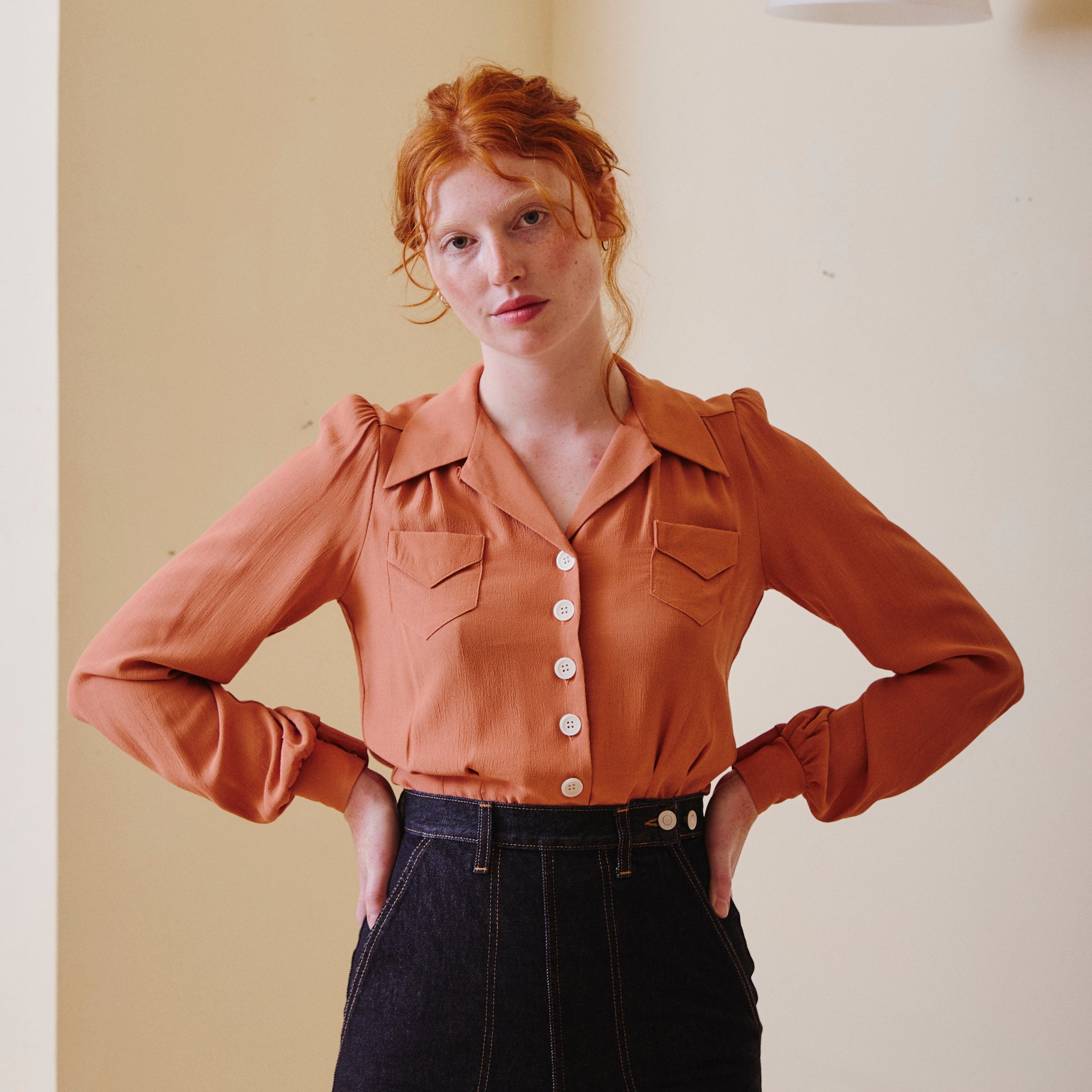 1940's Long Sleeve Blouse - Burnt Peach