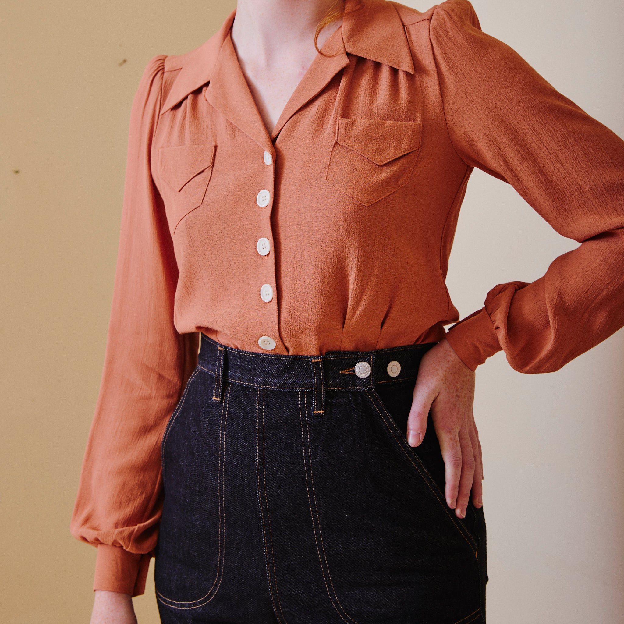1940's Long Sleeve Blouse - Burnt Peach