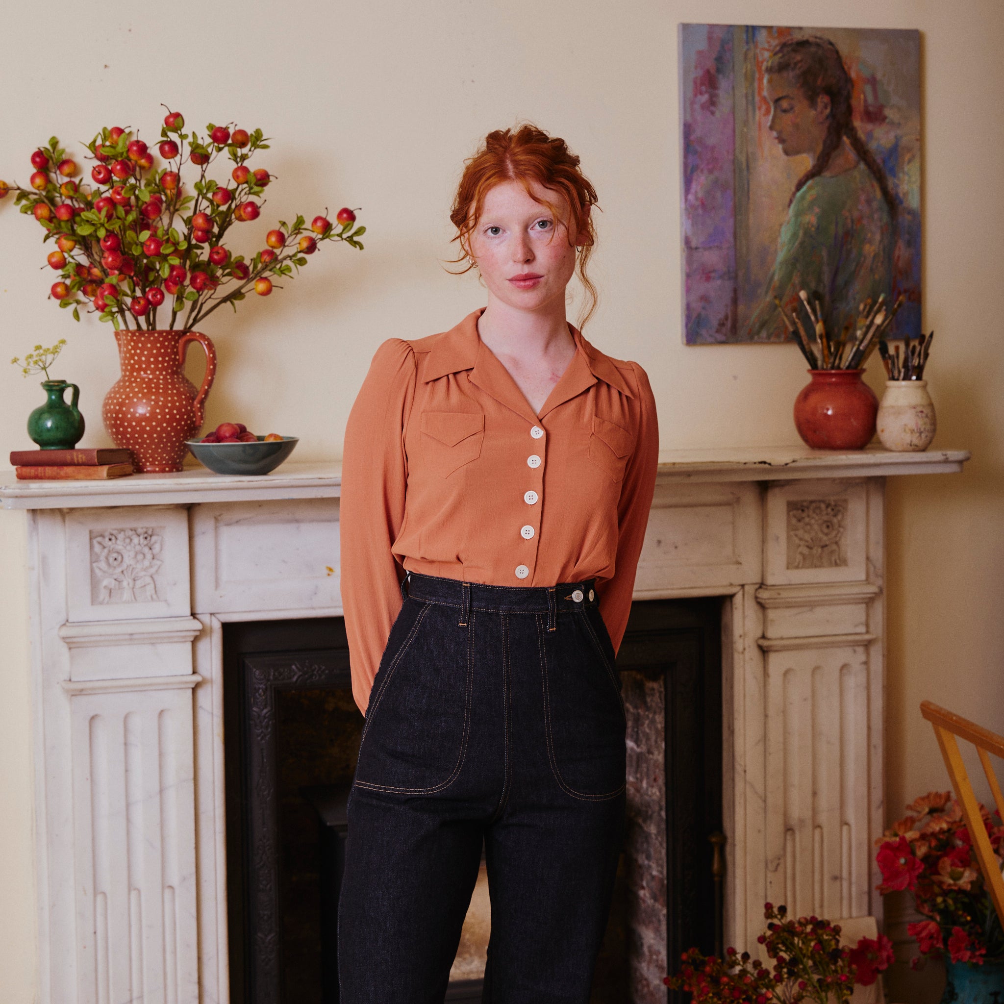 1940's Long Sleeve Blouse - Burnt Peach