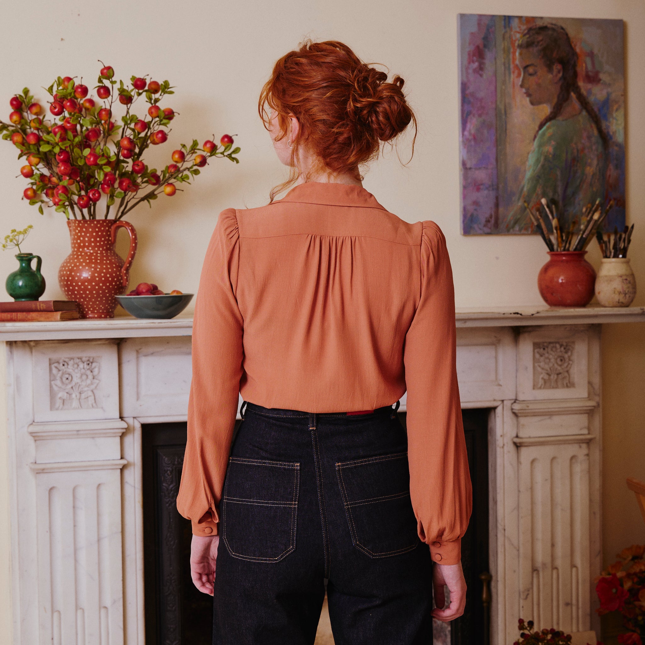 1940's Long Sleeve Blouse - Burnt Peach