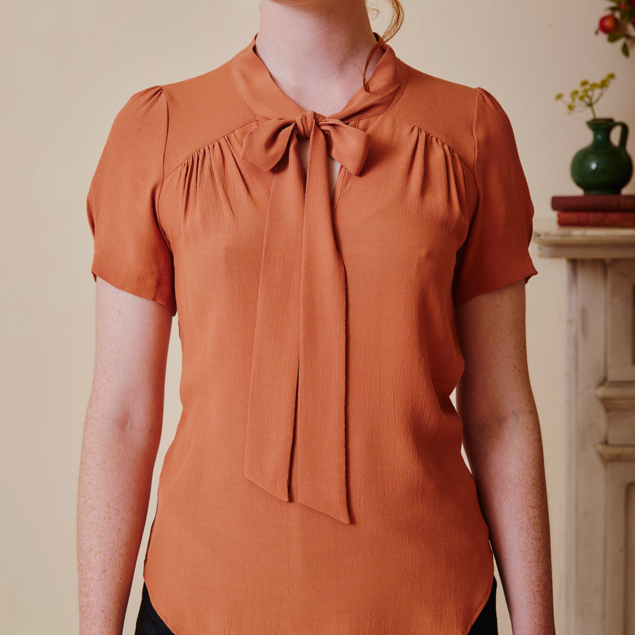 Vintage Beau Blouse - Burnt Peach with pussy bow