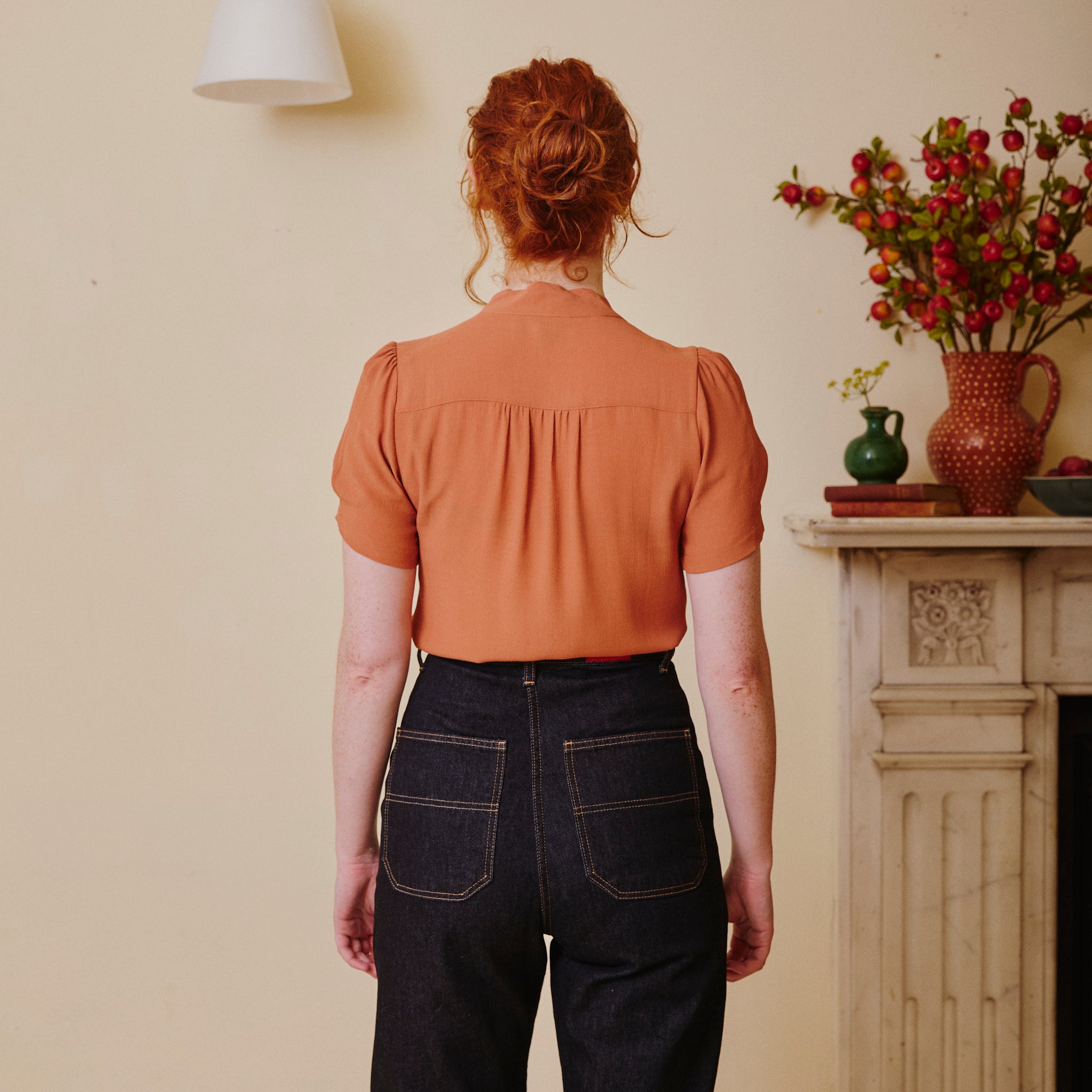 Vintage Beau Blouse - Burnt Peach with pussy bow