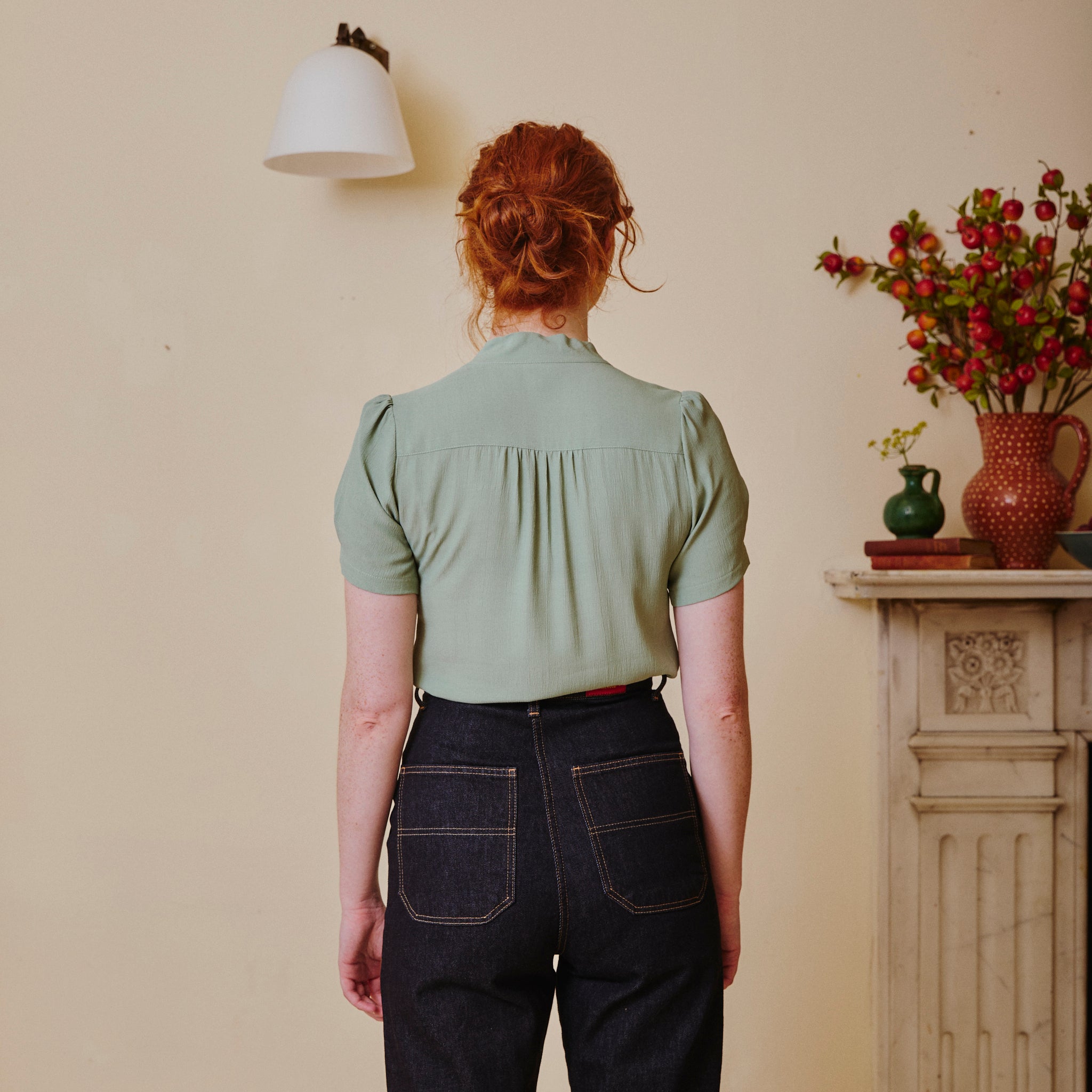 Vintage Beau Blouse with Pussy Bow - Duck Egg