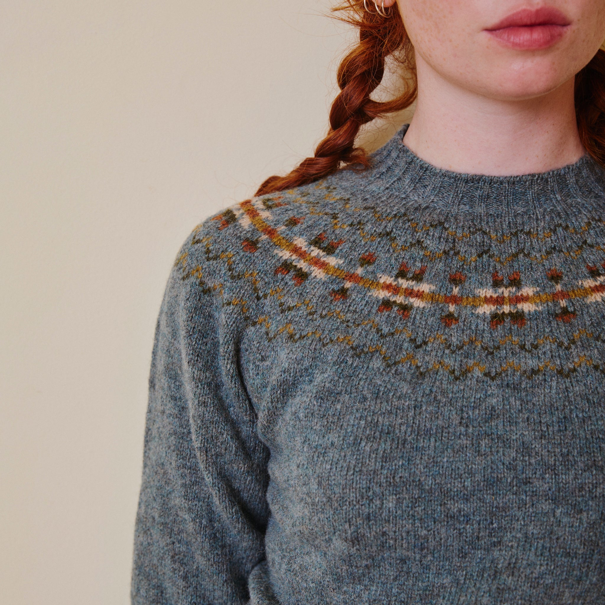 Fair Isle Crew Neck Jumper - Dusty Teal
