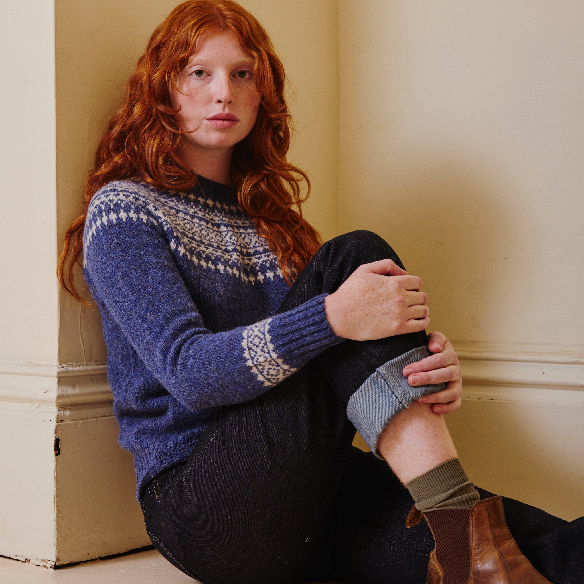 Classic Fair Isle Jumper - Denim & Calico