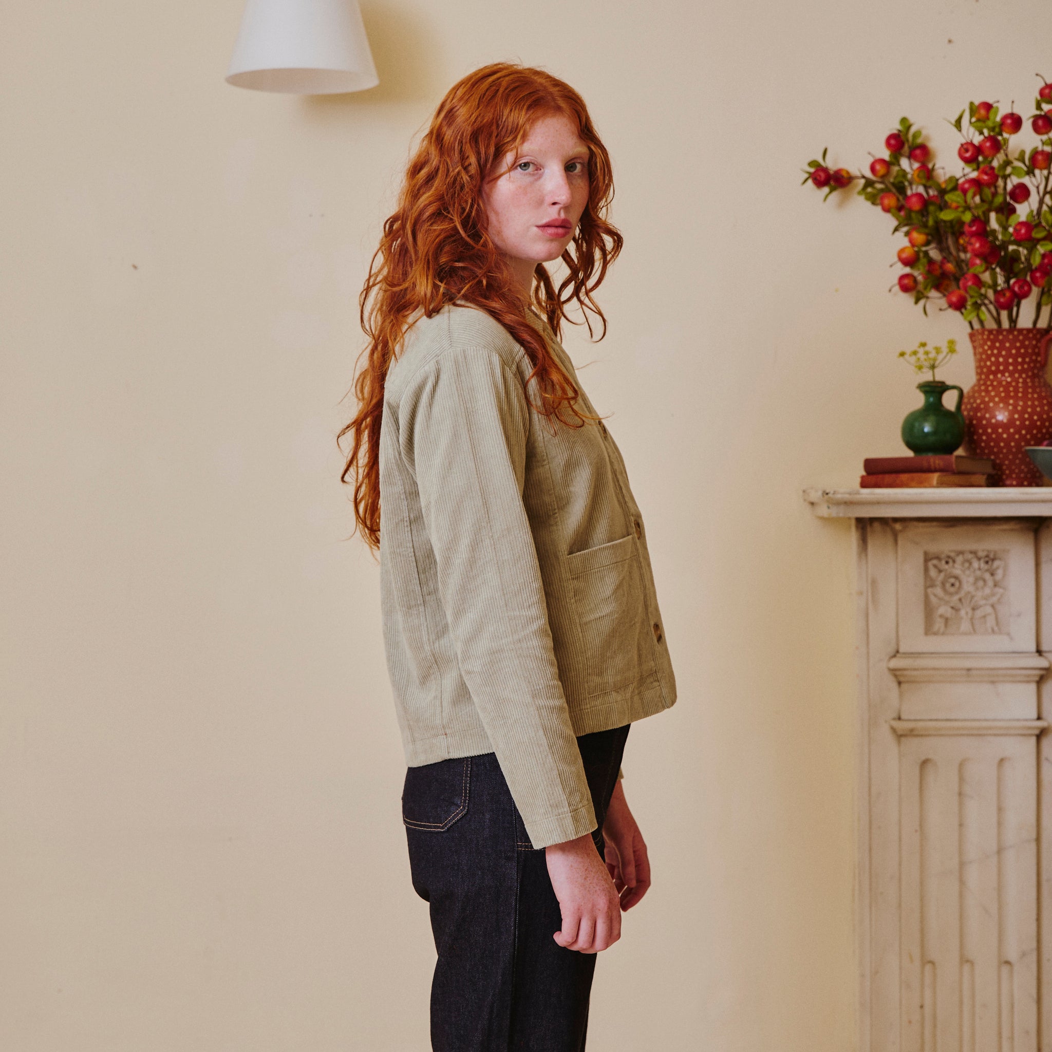 Cropped Cord Jacket - Pale Sage