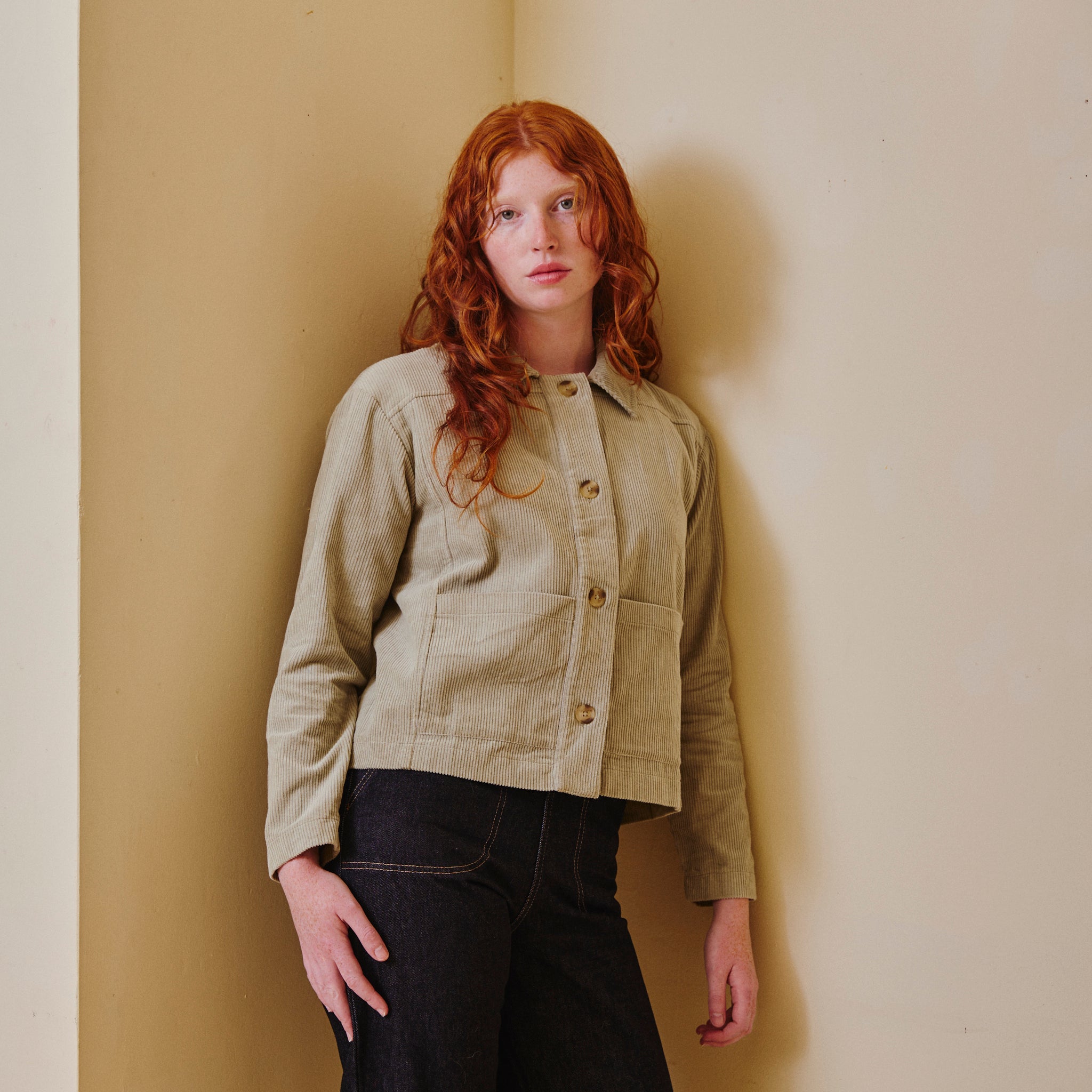 Cropped Cord Jacket - Pale Sage