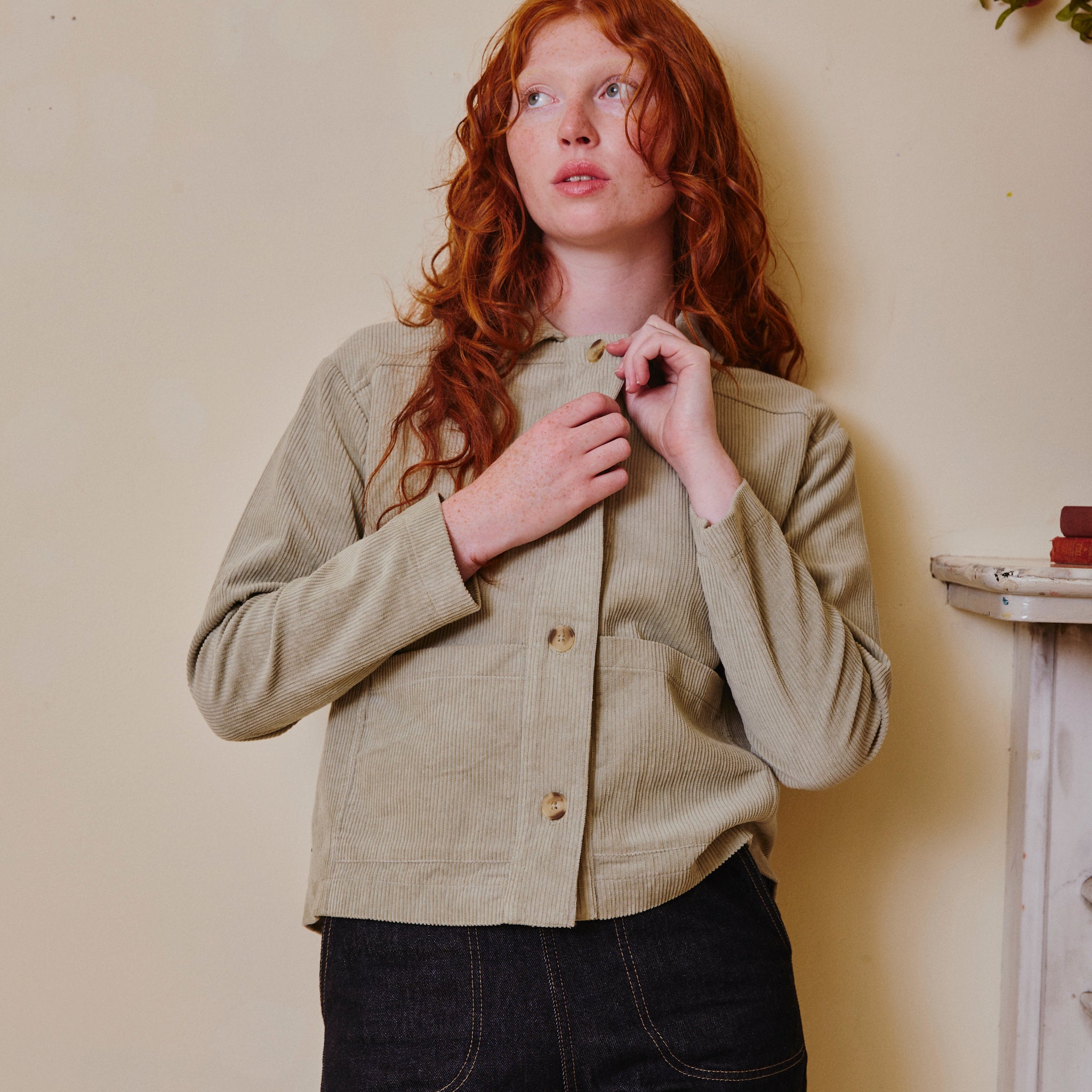 Cropped Cord Jacket - Pale Sage