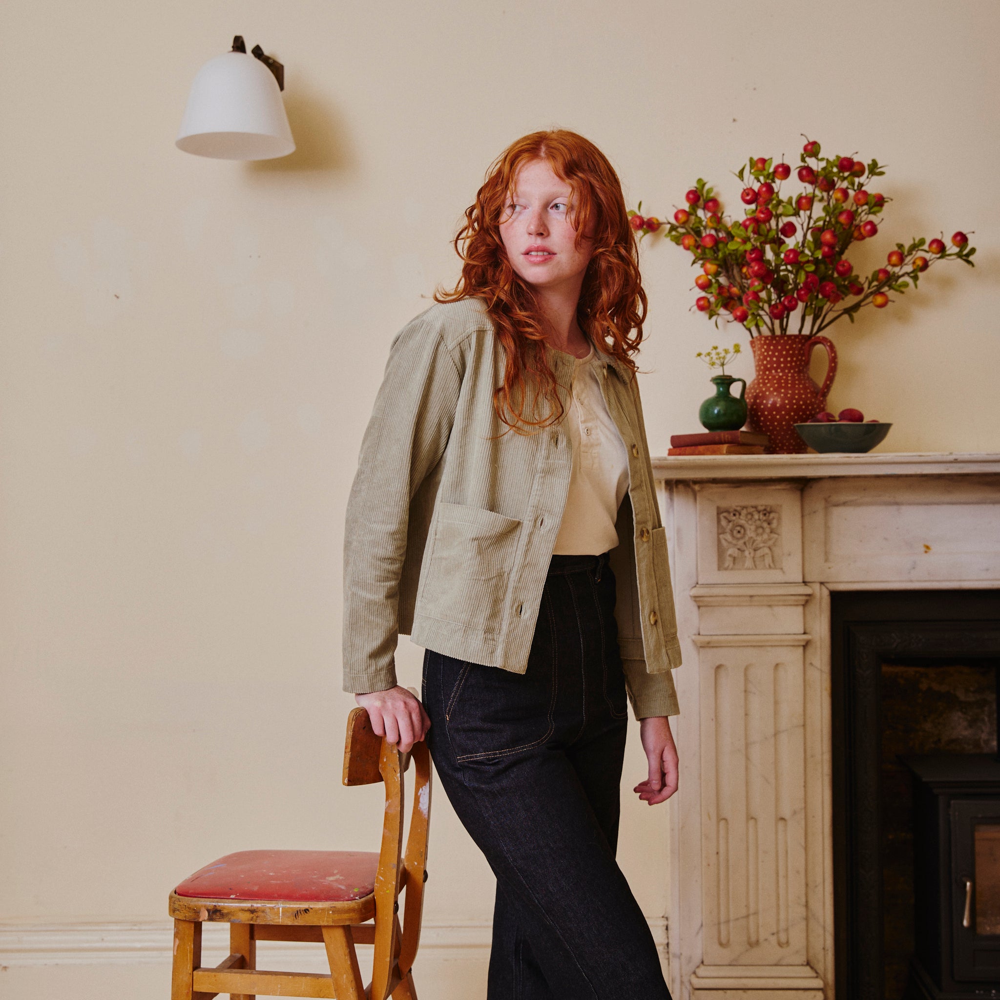 Cropped Cord Jacket - Pale Sage