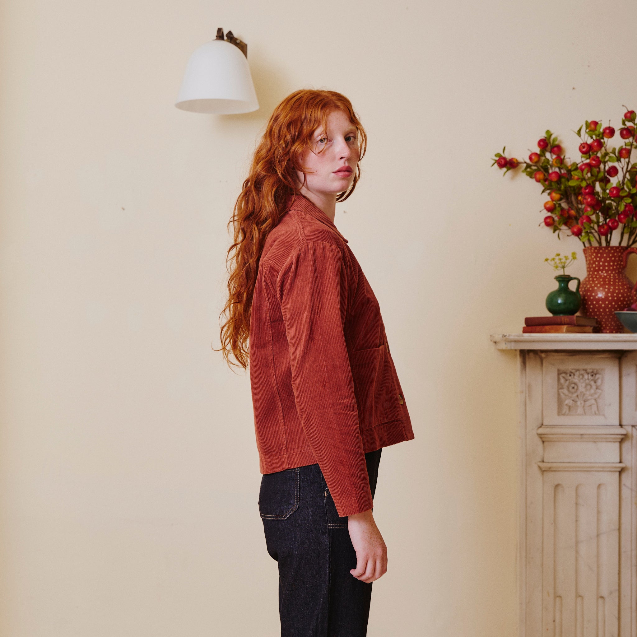 Cropped Cord Jacket - Rust