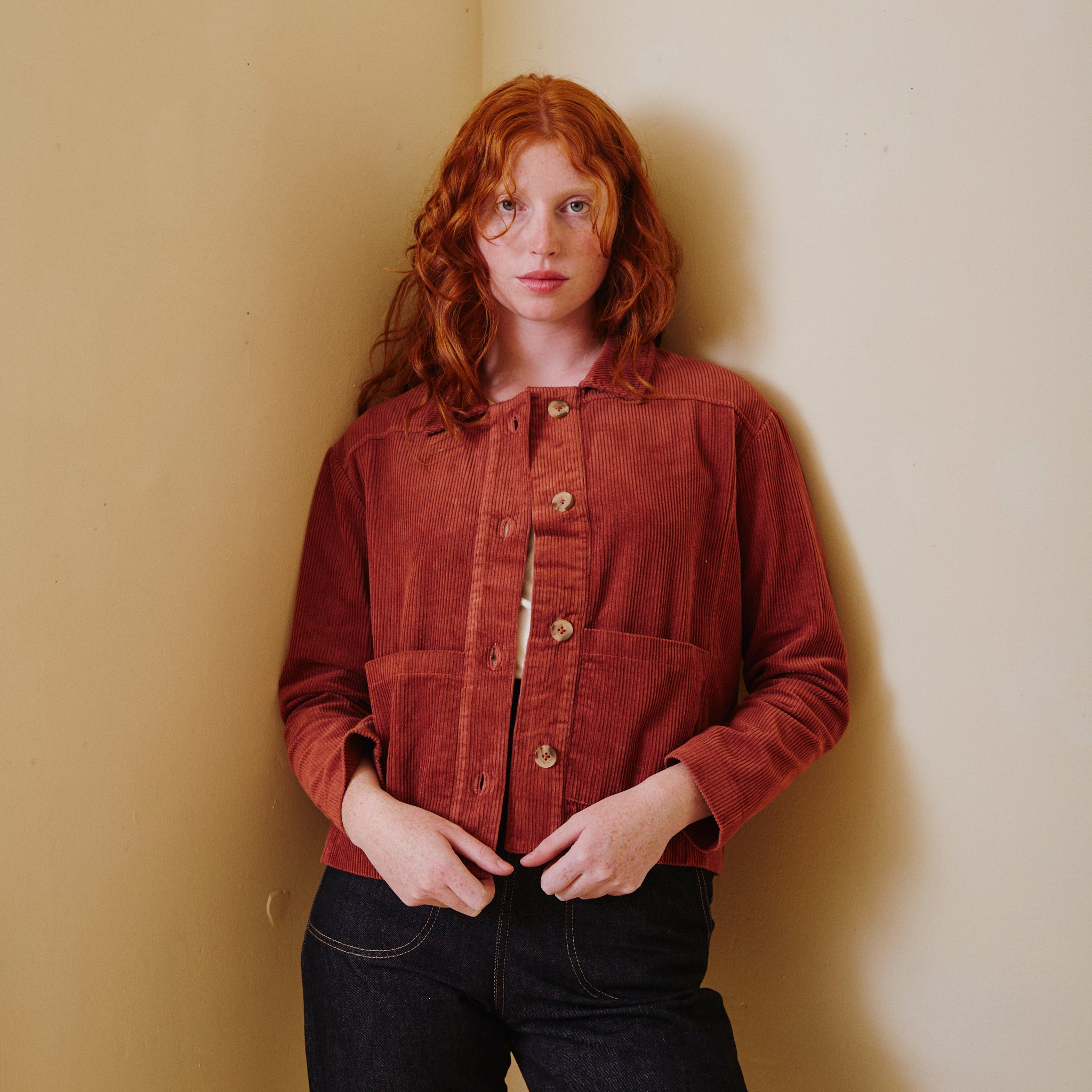 Cropped Cord Jacket - Rust