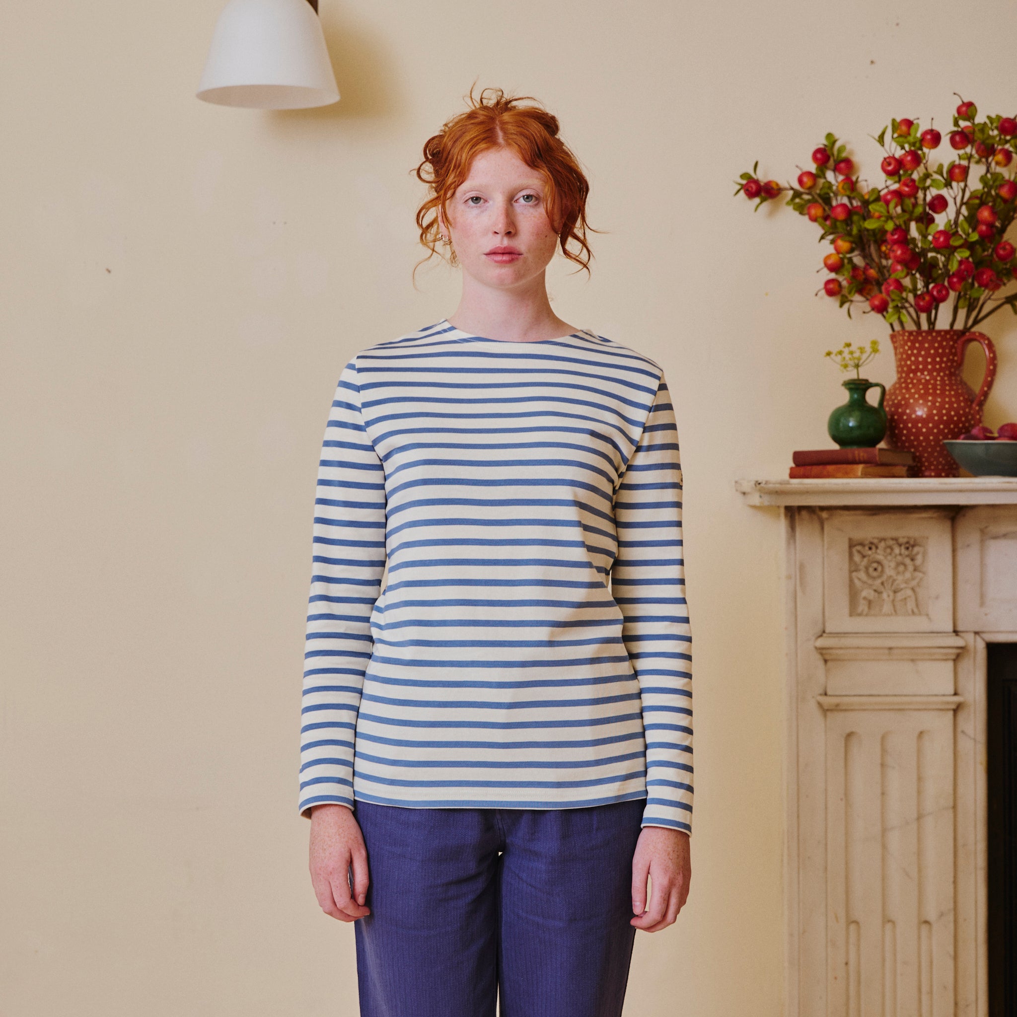 Unisex Striped Breton Top - Provence Blue / Cream
