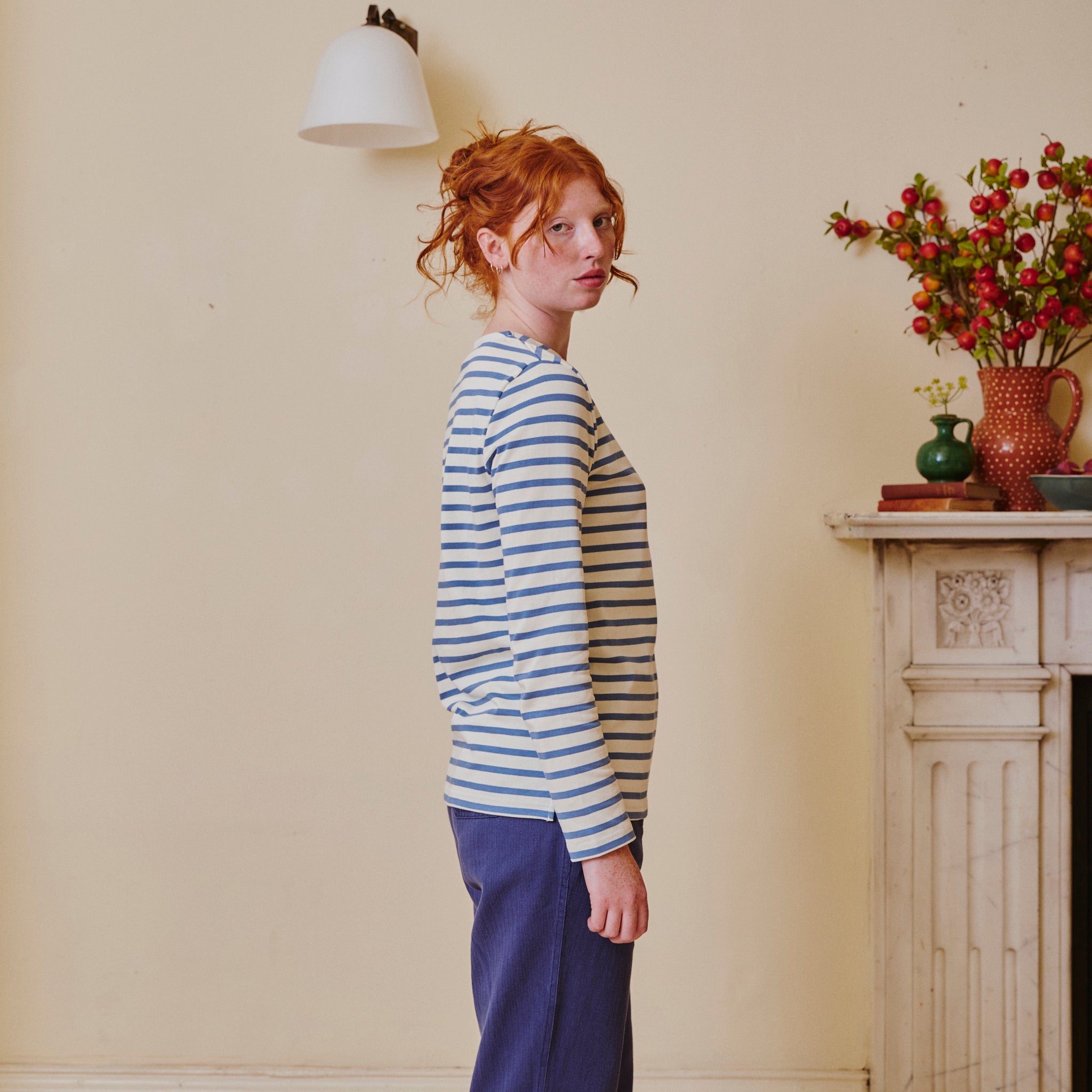 Unisex Striped Breton Top - Provence Blue / Cream