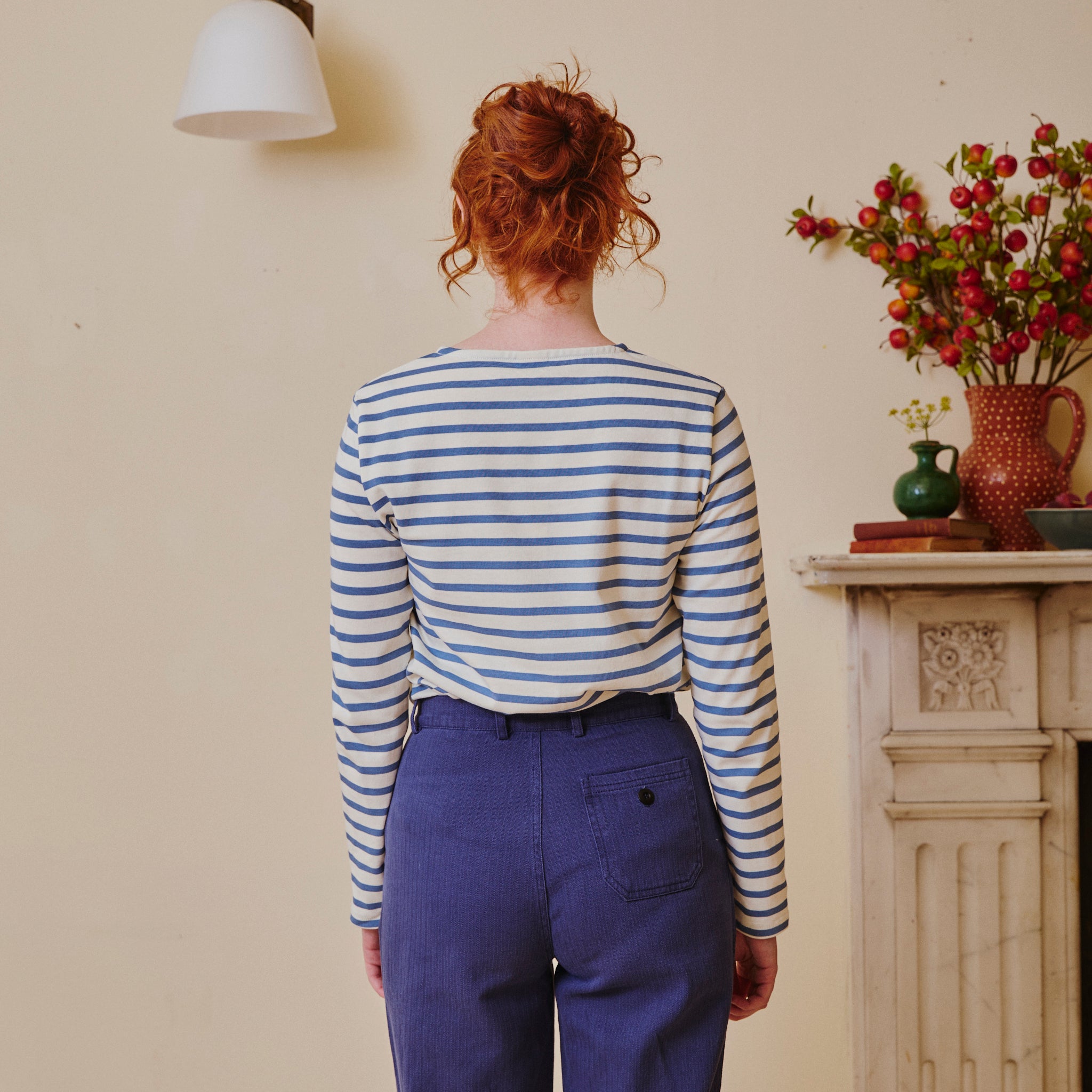 Unisex Striped Breton Top - Provence Blue / Cream