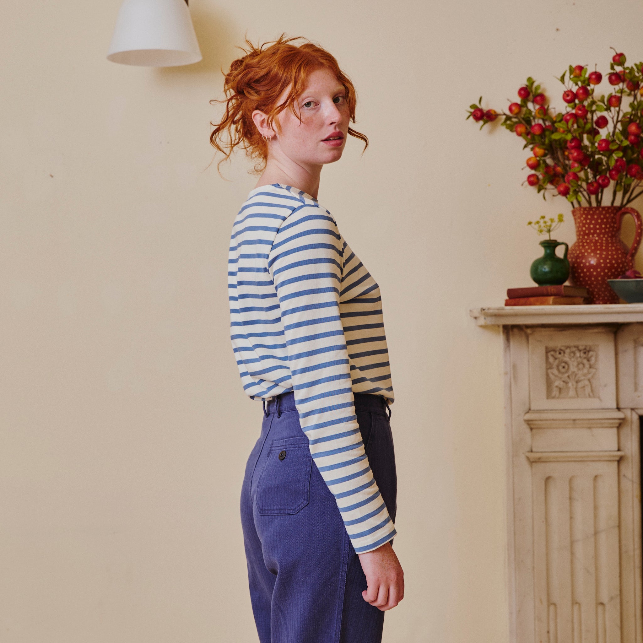 Unisex Striped Breton Top - Provence Blue / Cream