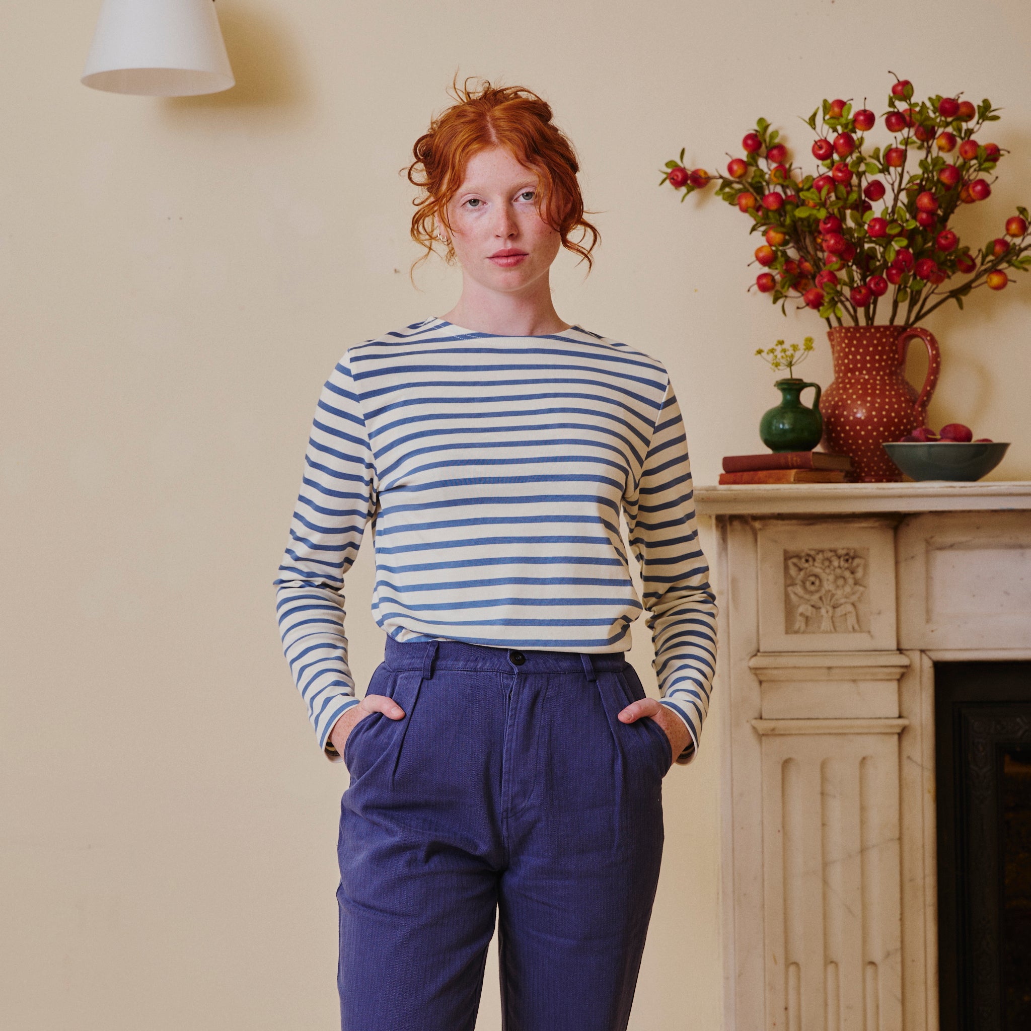 Unisex Striped Breton Top - Provence Blue / Cream