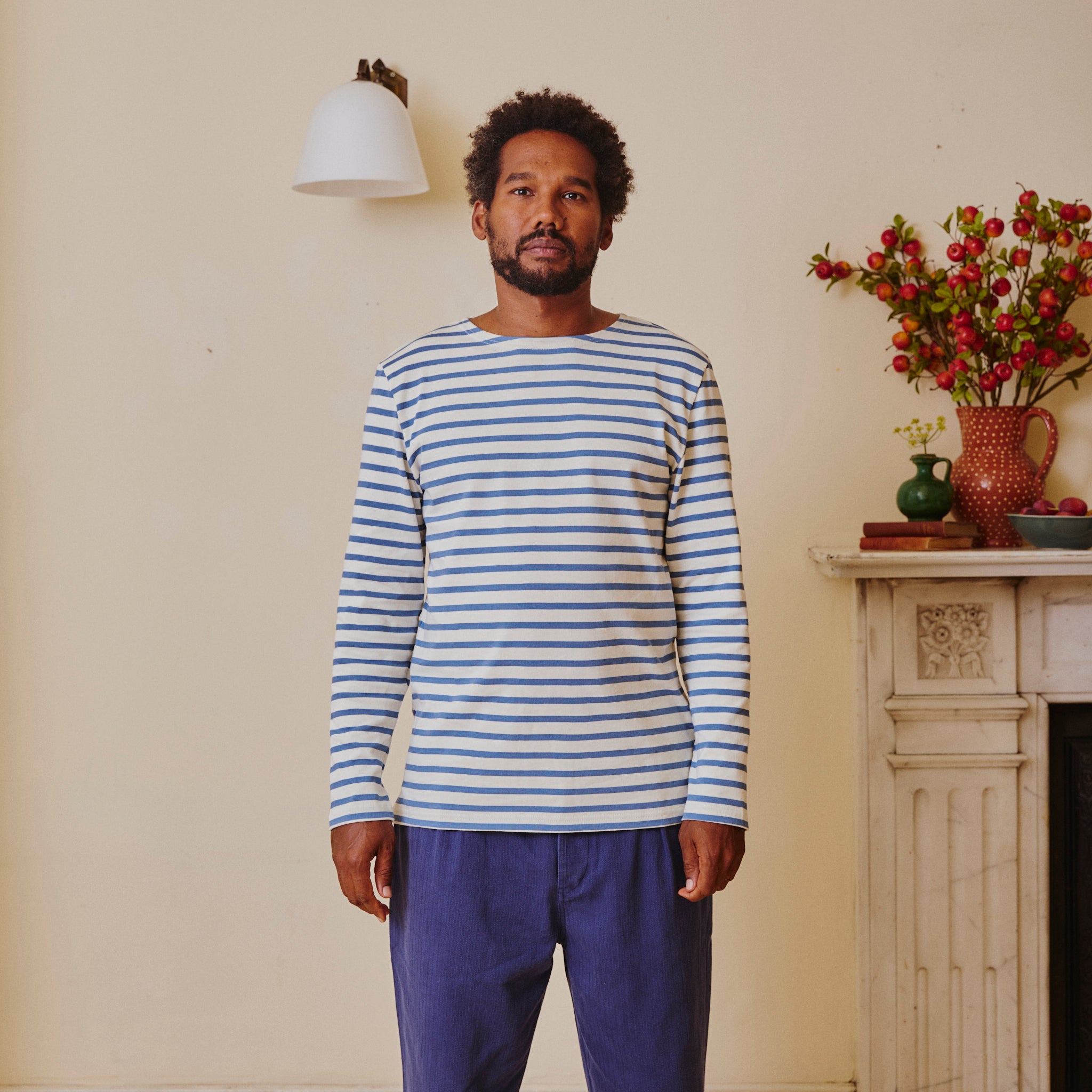 Unisex Striped Breton Top - Provence Blue / Cream