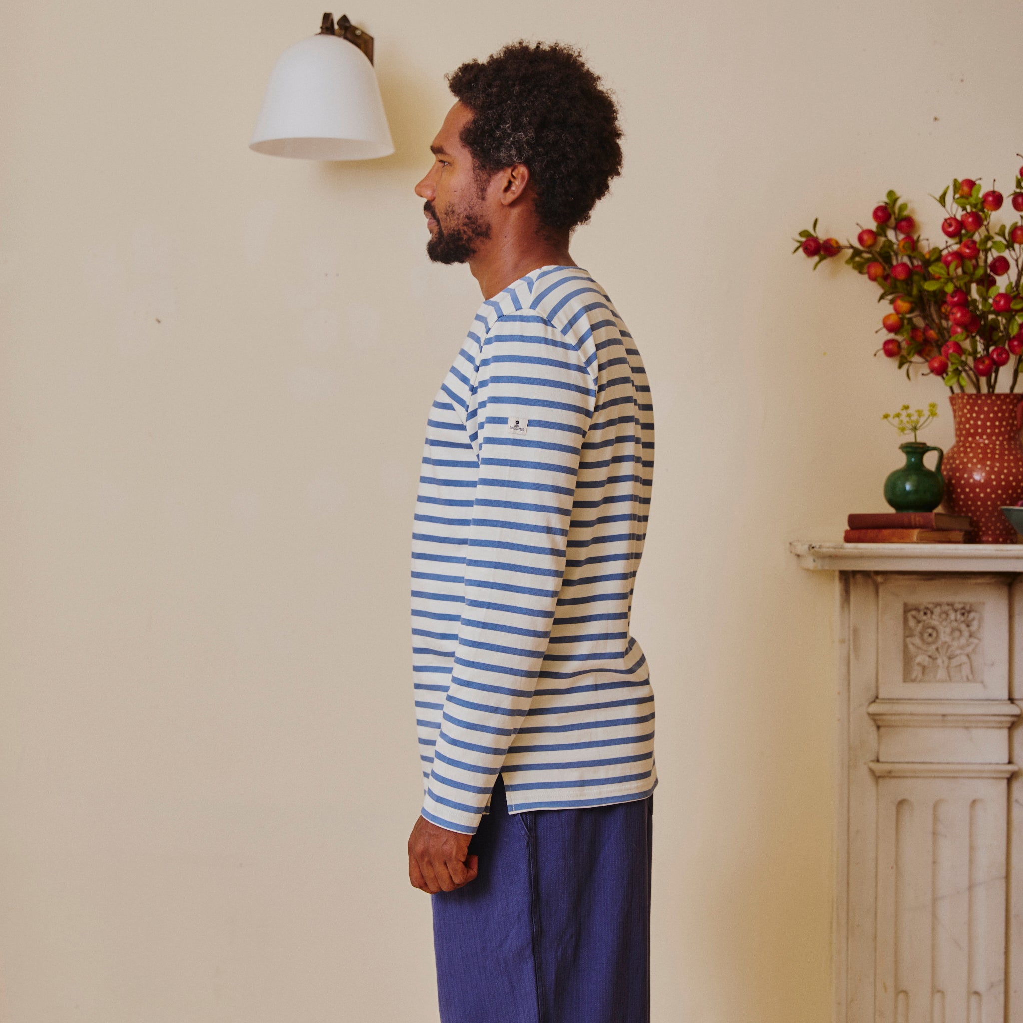 Unisex Striped Breton Top - Provence Blue / Cream