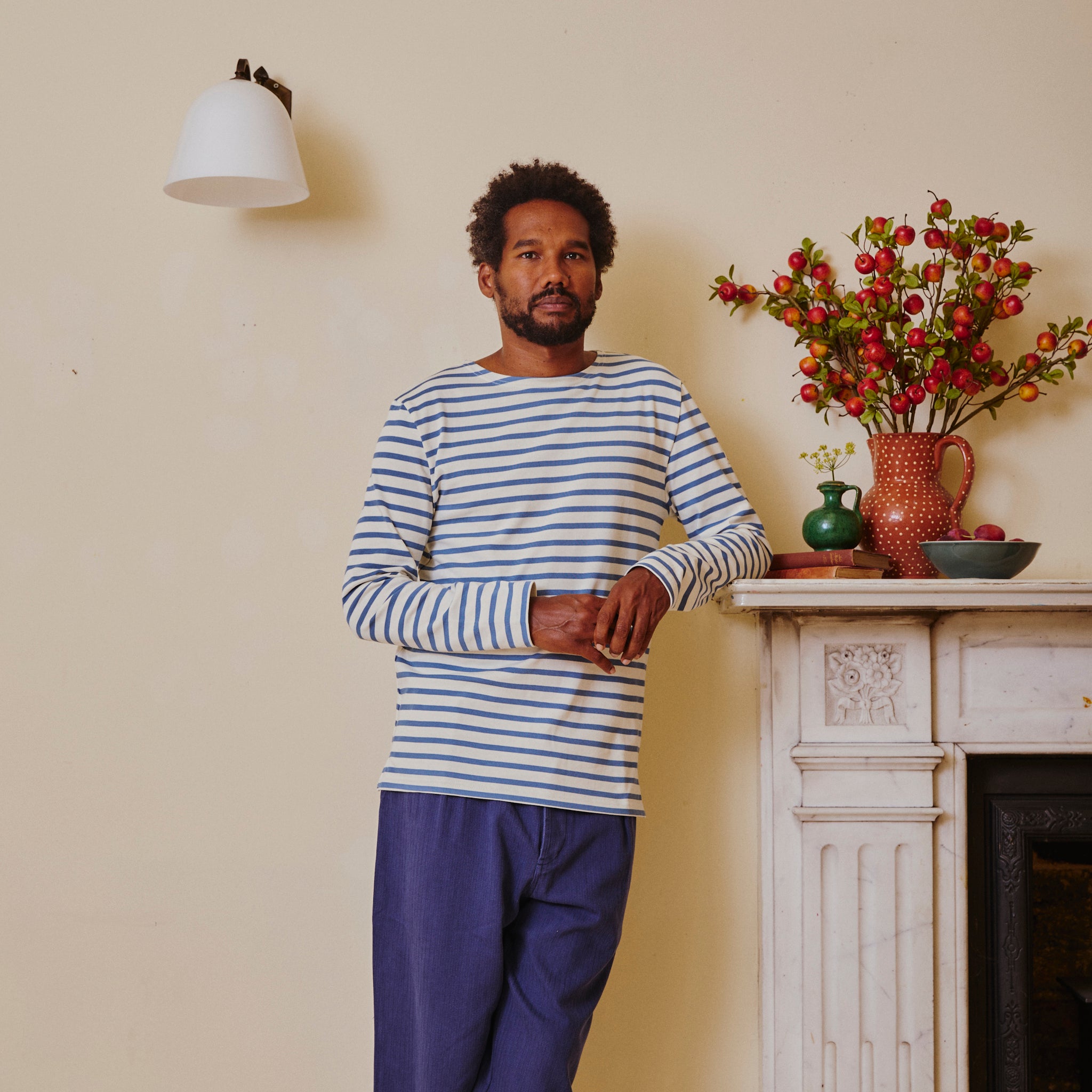 Unisex Striped Breton Top - Provence Blue / Cream