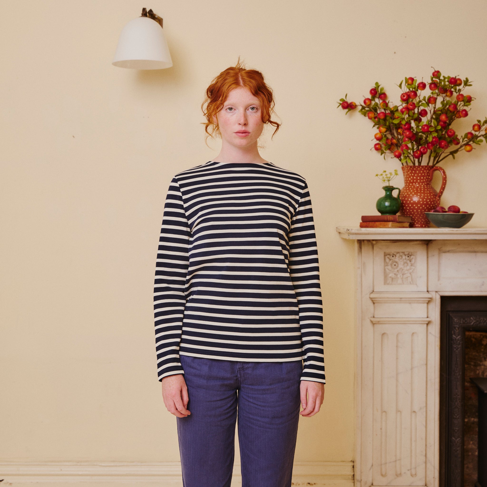 Unisex Striped Breton Top -  Navy  / Cream